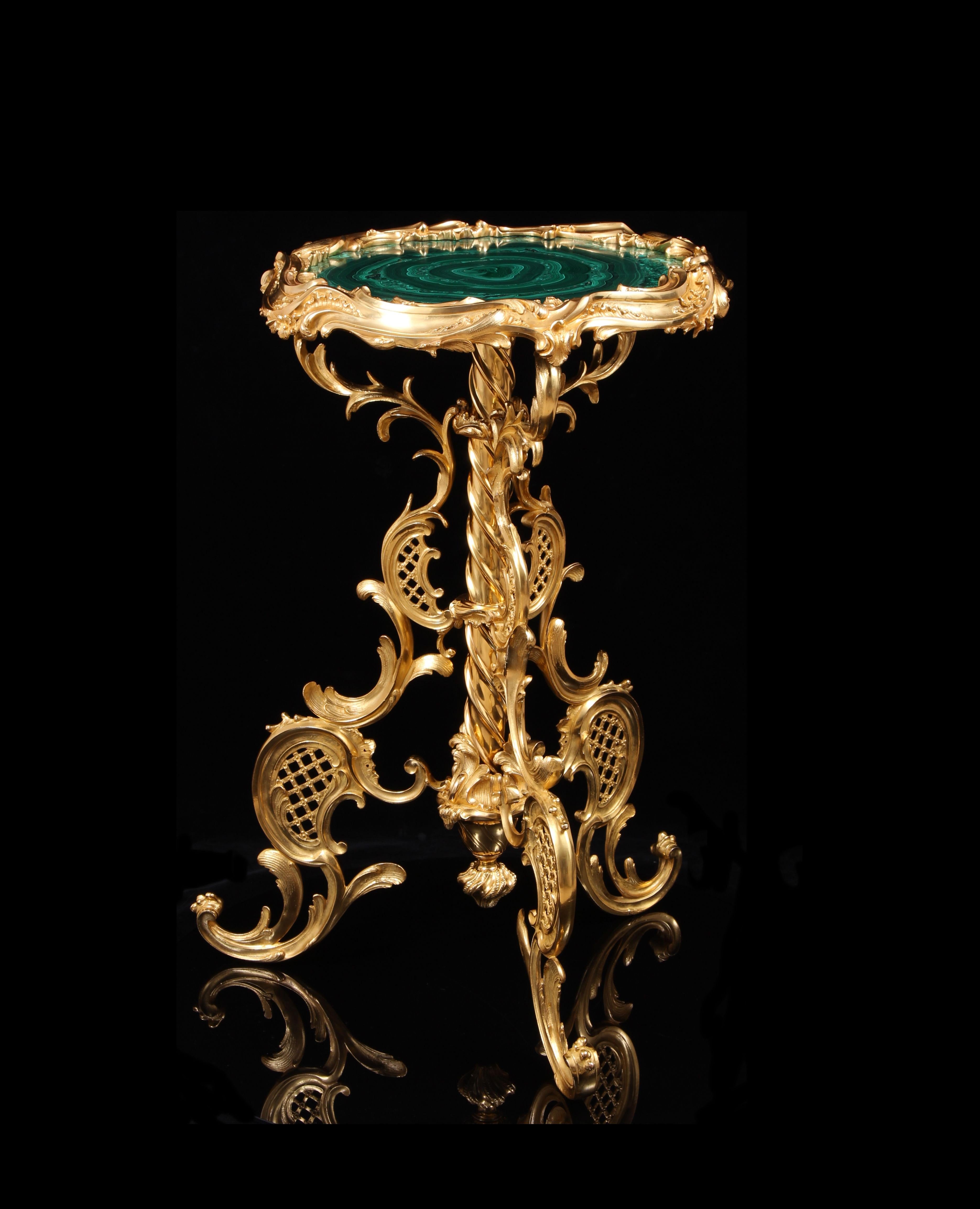 Table Guéridon en bronze doré et malachite du 19e siècle en vente 1