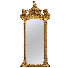 19th Century Rococo Giltwood Pier Mirror in Scroll and Dolphin Motif