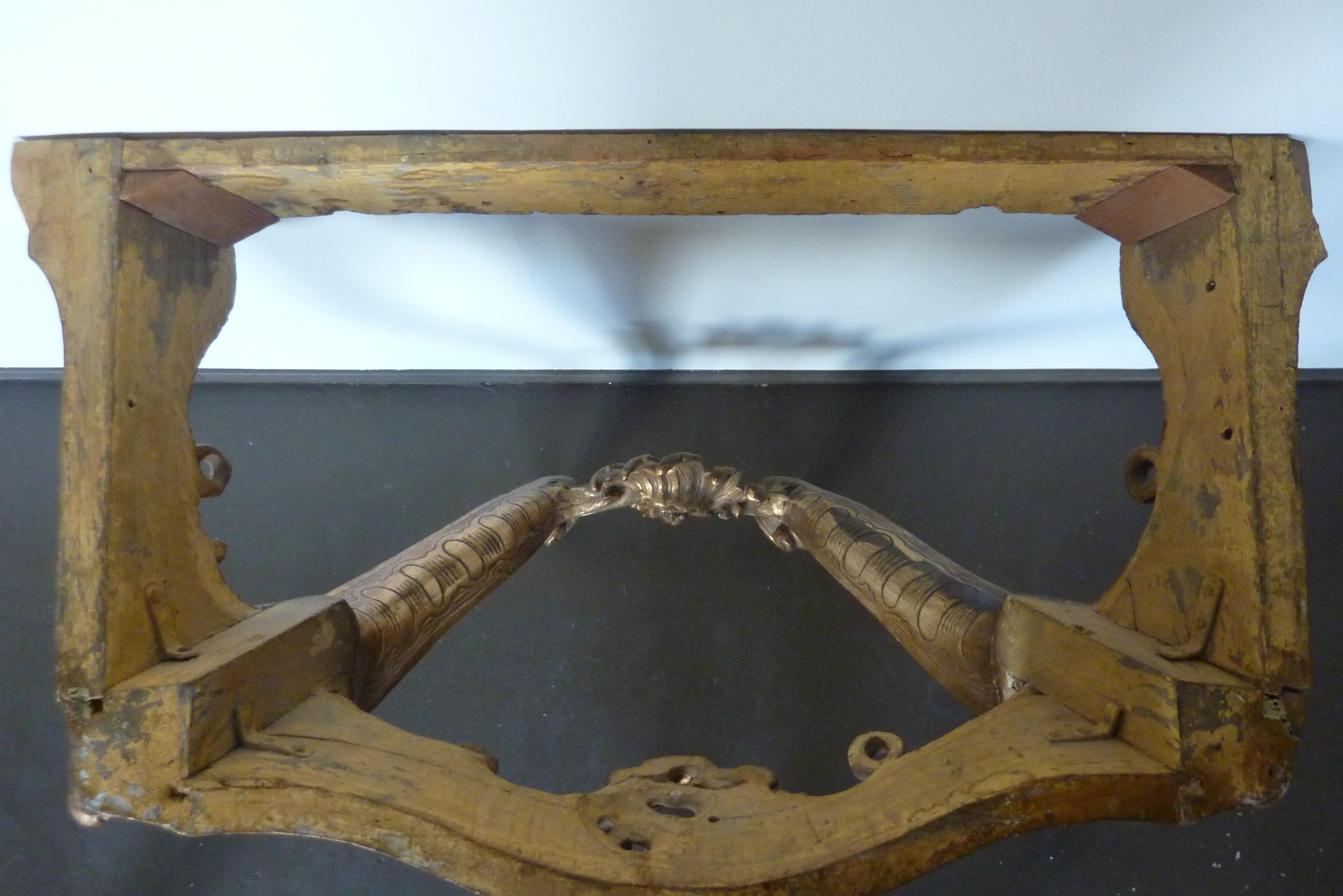 19th Century Rococo Louis XV Style Gilded Console Table with a Marble Top For Sale 9