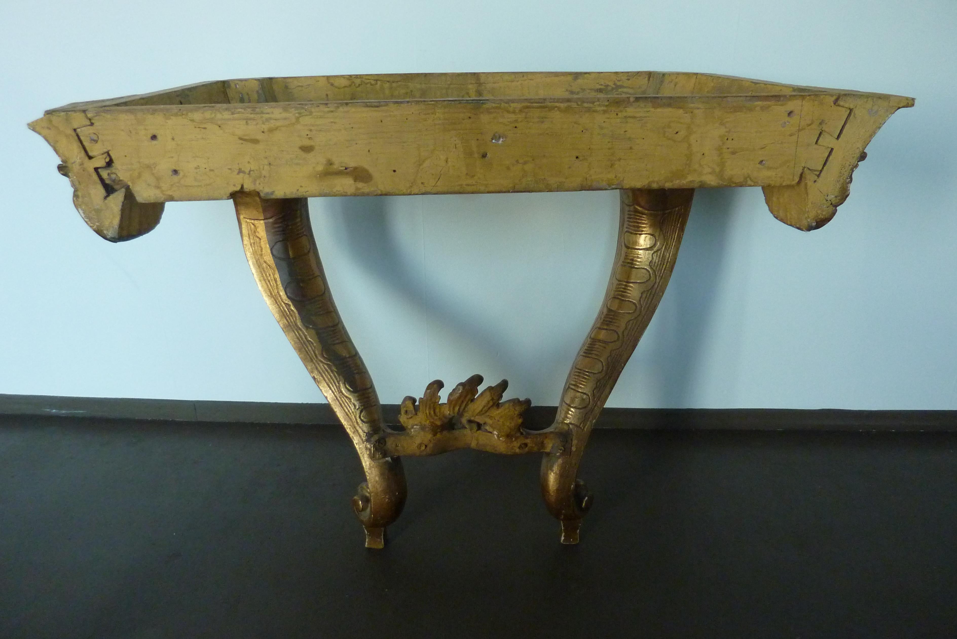 19th Century Rococo Louis XV Style Gilded Console Table with a Marble Top For Sale 10