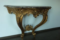 19th Century Rococo Louis XV Style Gilded Console Table with a Marble Top