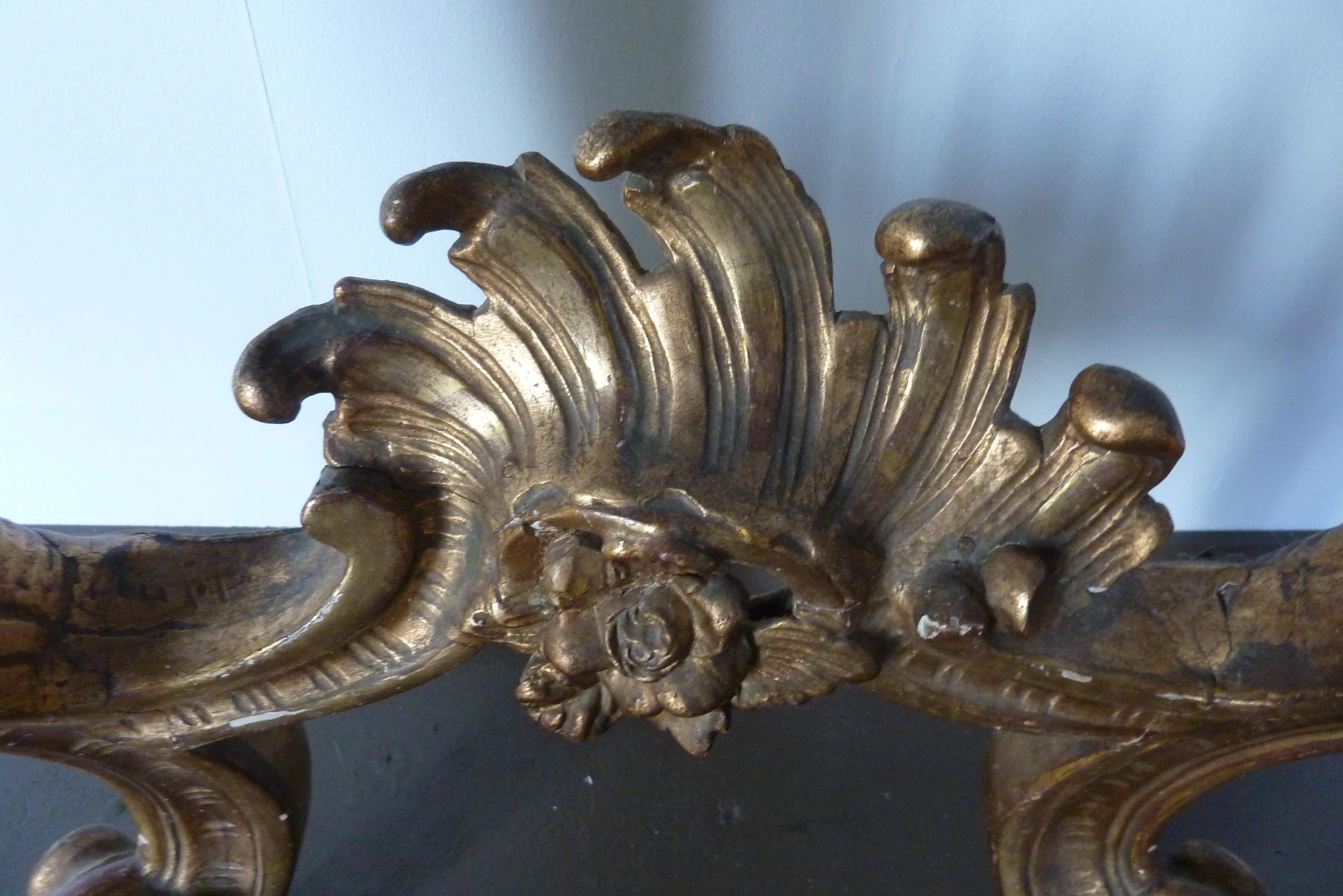 19th Century Rococo Louis XV Style Gilded Console Table with a Marble Top For Sale 1