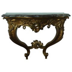 19th Century Rococo Louis XV Style Gilded Console Table with a Marble Top