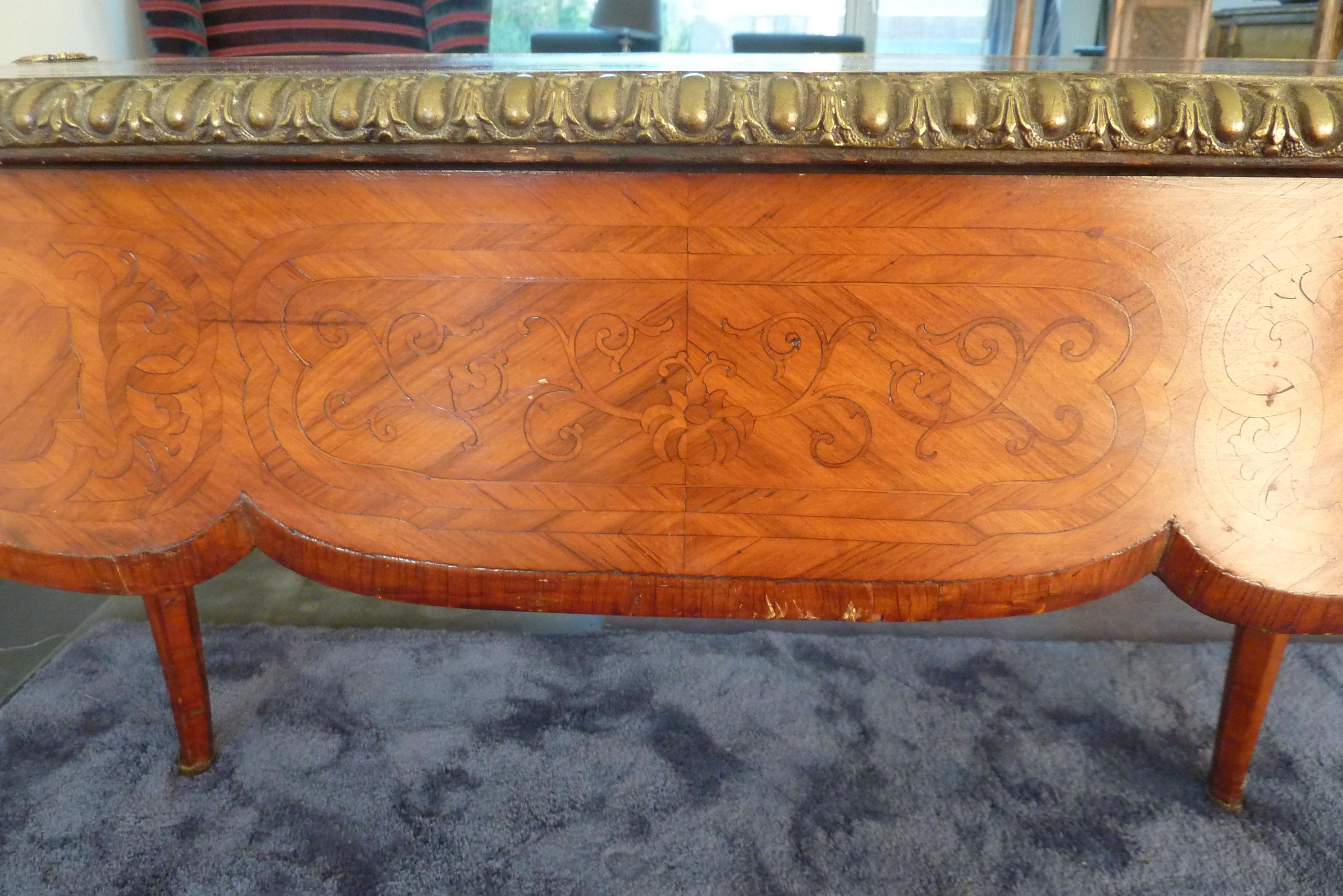 Marquetry 19th Century Rococo Louis XV Style Mahogany Flat Desk by James Winter and Sons For Sale