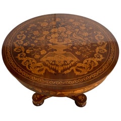 19th Century Rococo Marquetry Round Pedestal Table