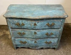 19th Century Rococo Original Blue Painted Commode
