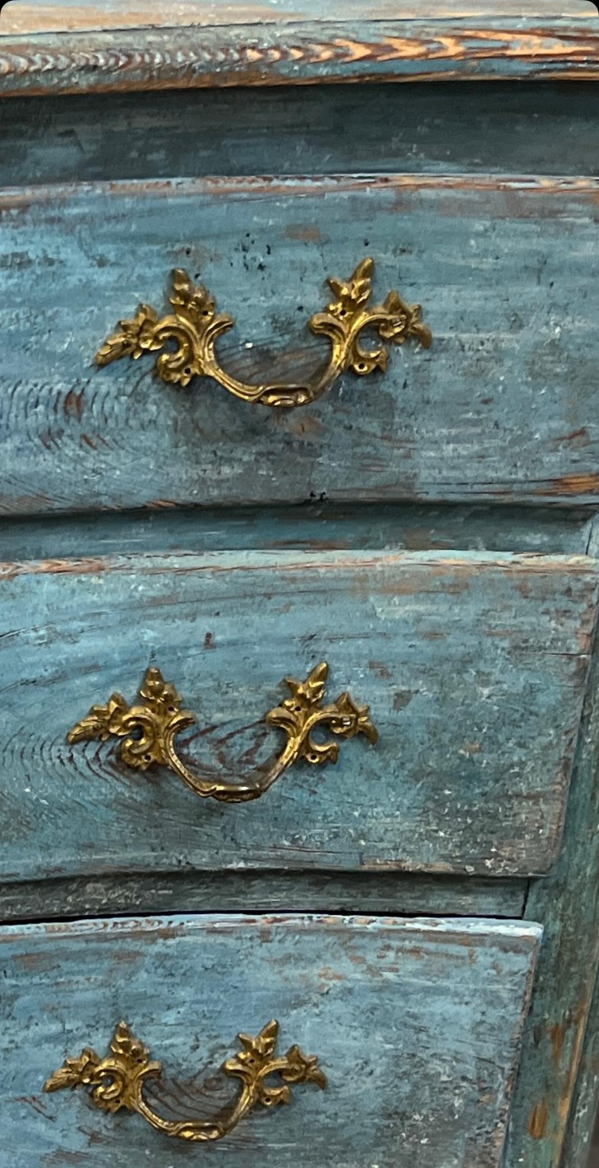 19th Century Rococo Original Blue Painted Commode In Good Condition For Sale In San Angelo, TX