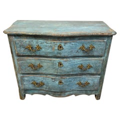 19th Century Rococo Original Blue Painted Commode