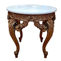 19th-century Rococo Revival Carved Wood and Marble Accent Table