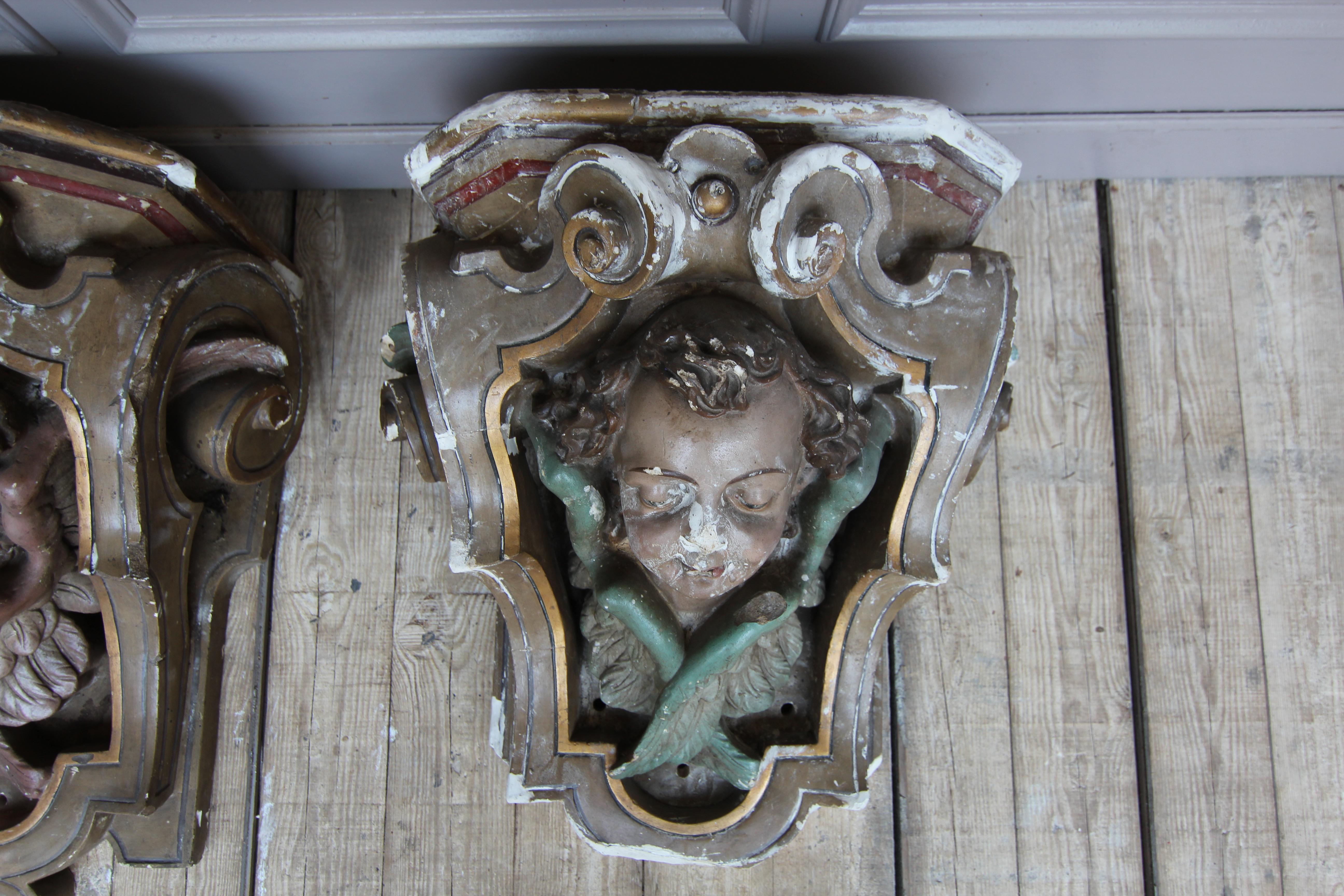 19th Century Rococo Revival Putti Wall Brackets made of Plaster, Set of 2 For Sale 5