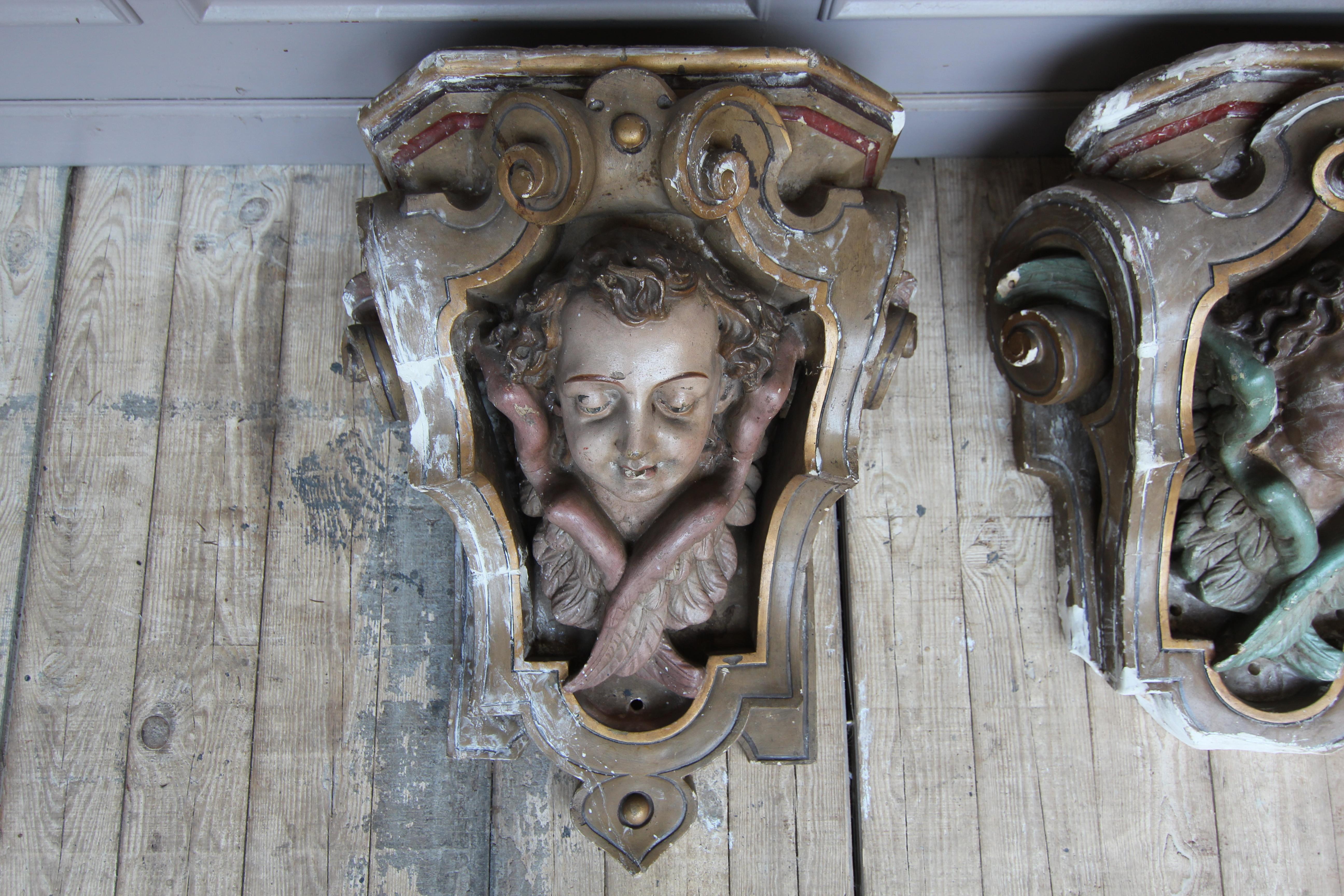 19th Century Rococo Revival Putti Wall Brackets made of Plaster, Set of 2 For Sale 6