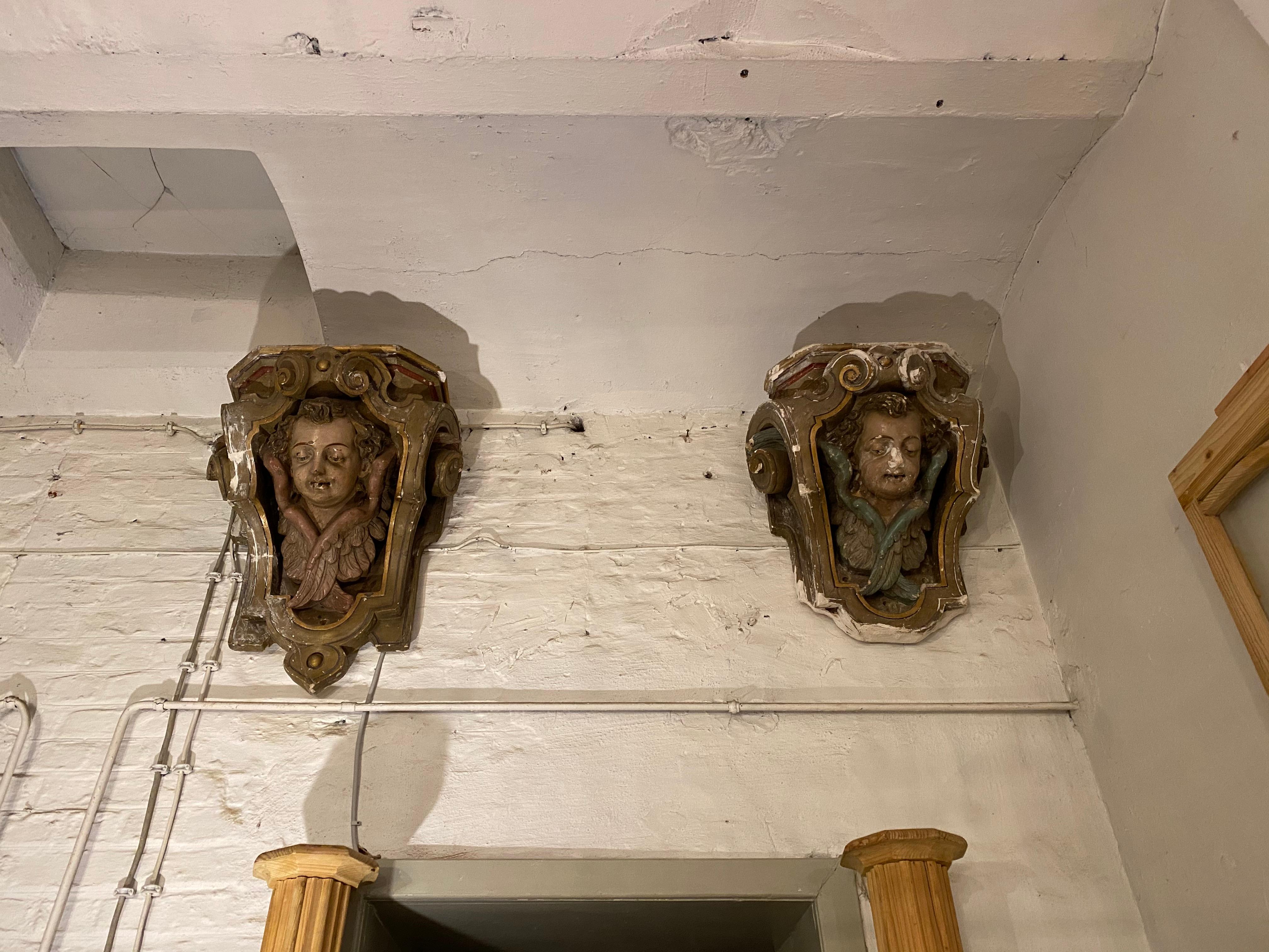 19th Century Rococo Revival Putti Wall Brackets made of Plaster, Set of 2 For Sale 8