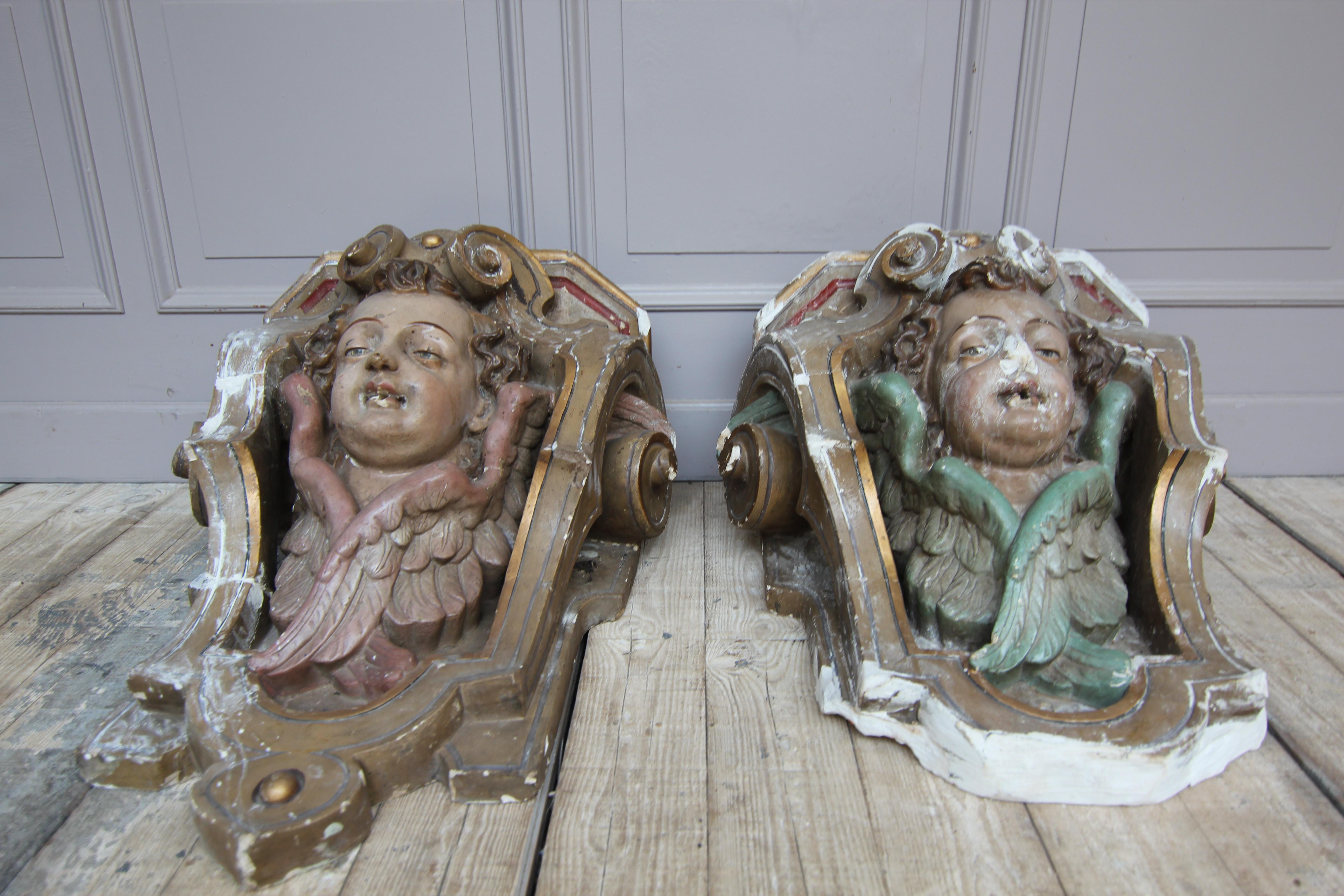 European 19th Century Rococo Revival Putti Wall Brackets made of Plaster, Set of 2 For Sale