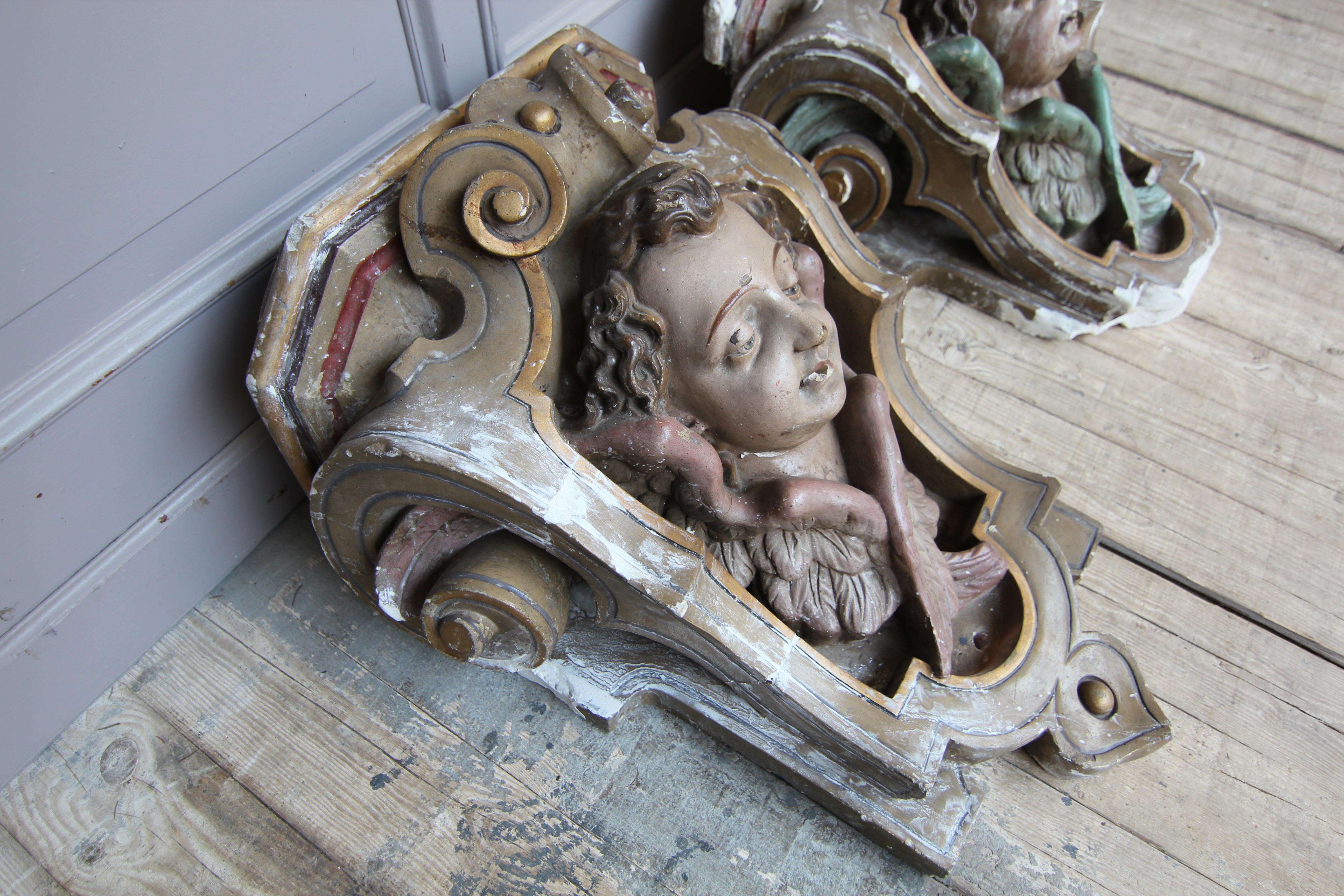 19th Century Rococo Revival Putti Wall Brackets made of Plaster, Set of 2 For Sale 3