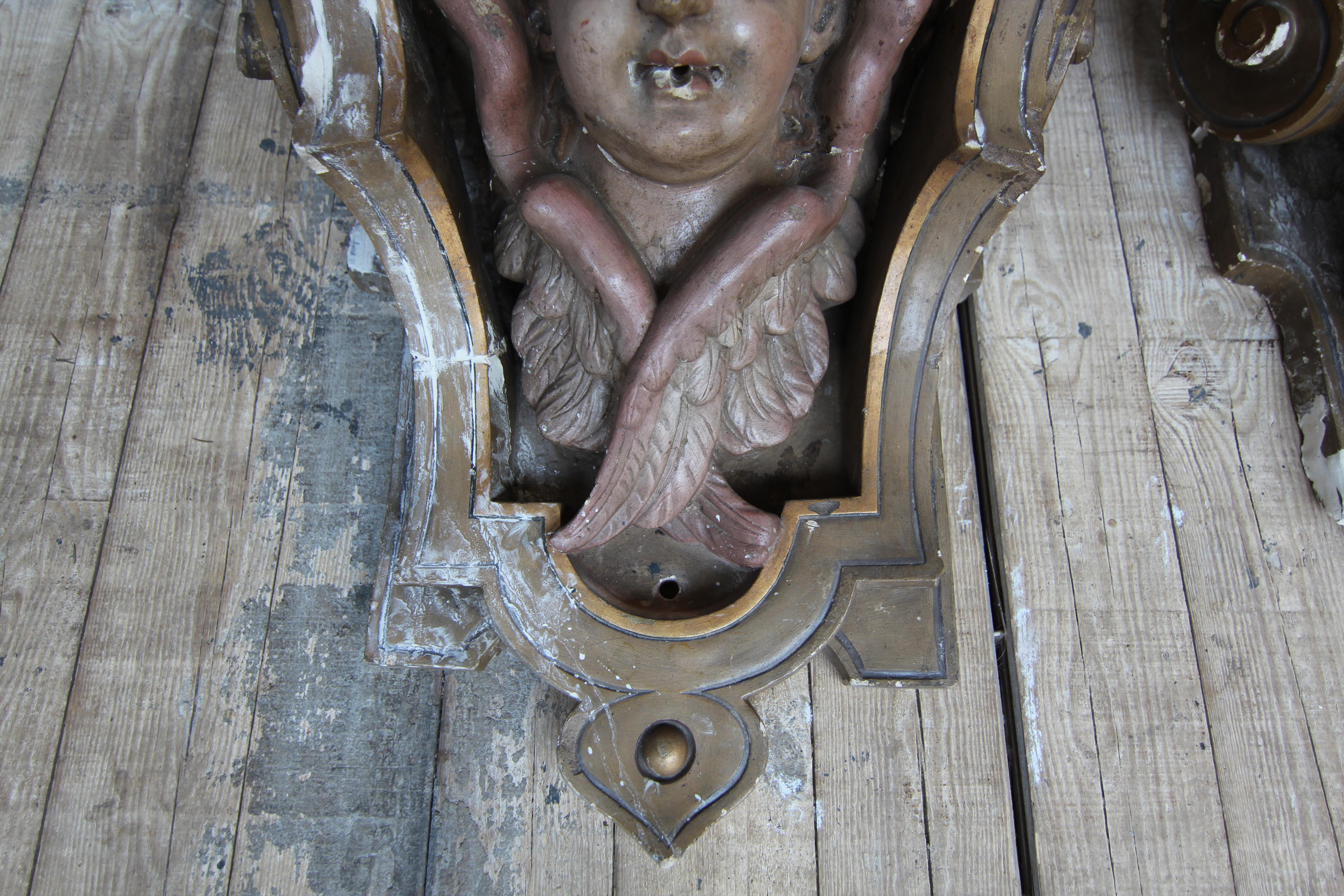 19th Century Rococo Revival Putti Wall Brackets made of Plaster, Set of 2 For Sale 4