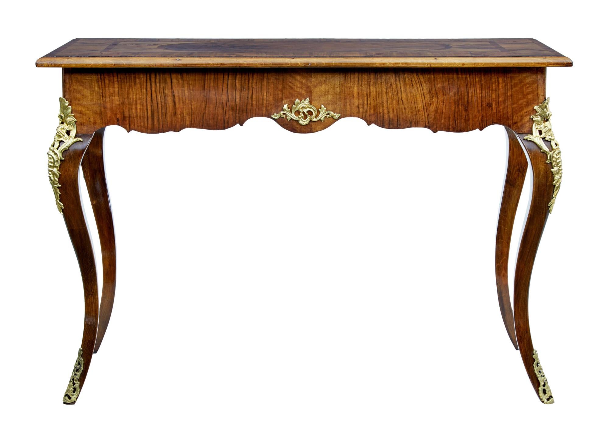 Swedish 19th Century rococo revival walnut and ormolu inlaid table For Sale