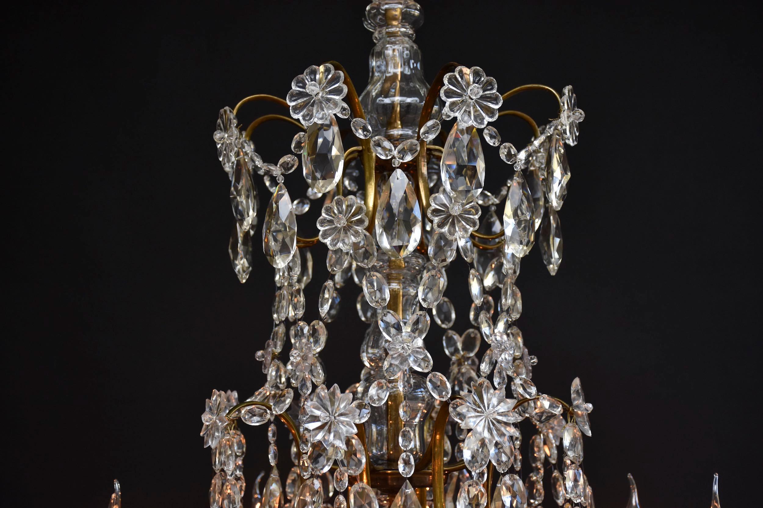 Lampadario in ottone e cristallo in stile rococò del XIX secolo in vendita 3