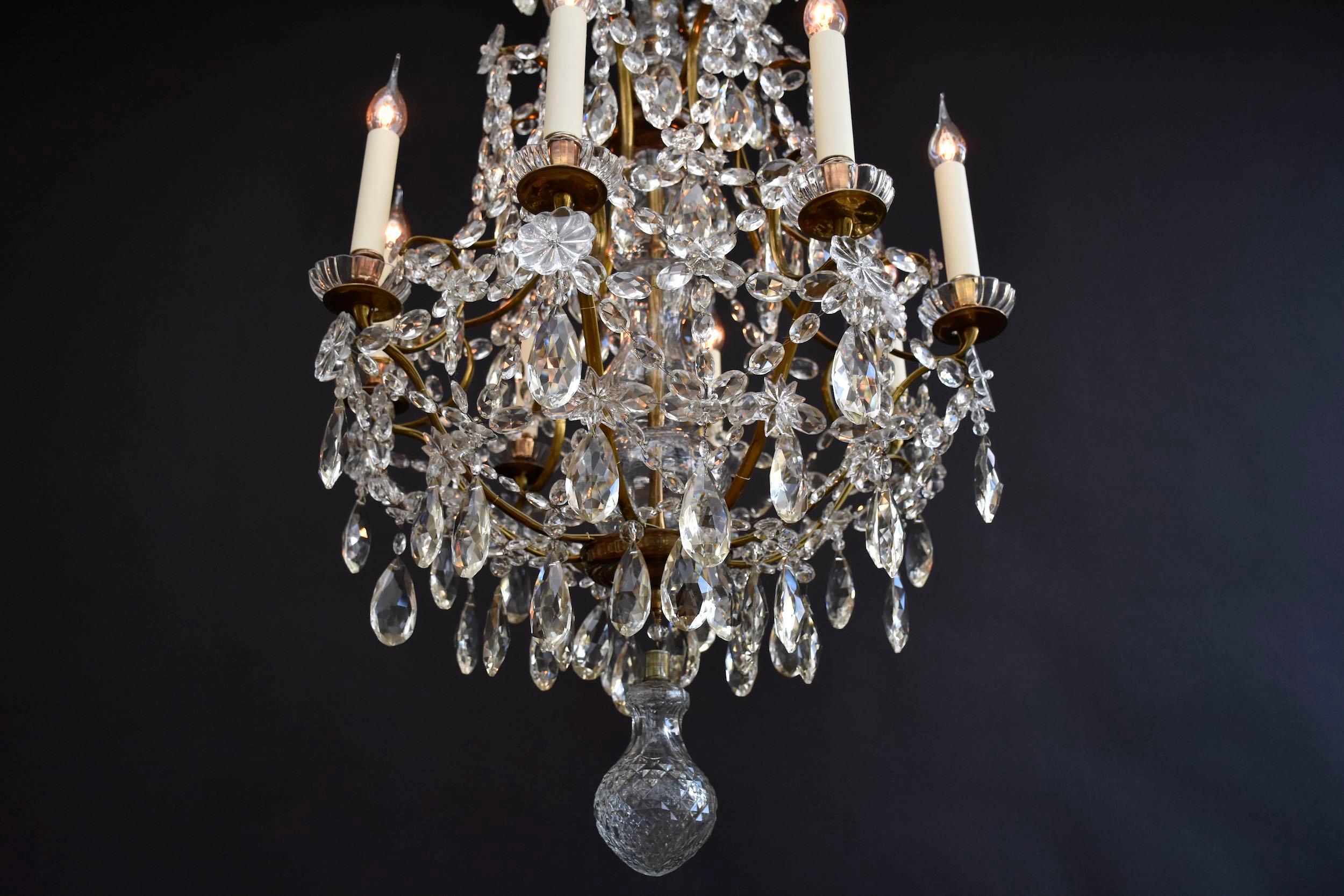 Lampadario in ottone e cristallo in stile rococò del XIX secolo in vendita 1