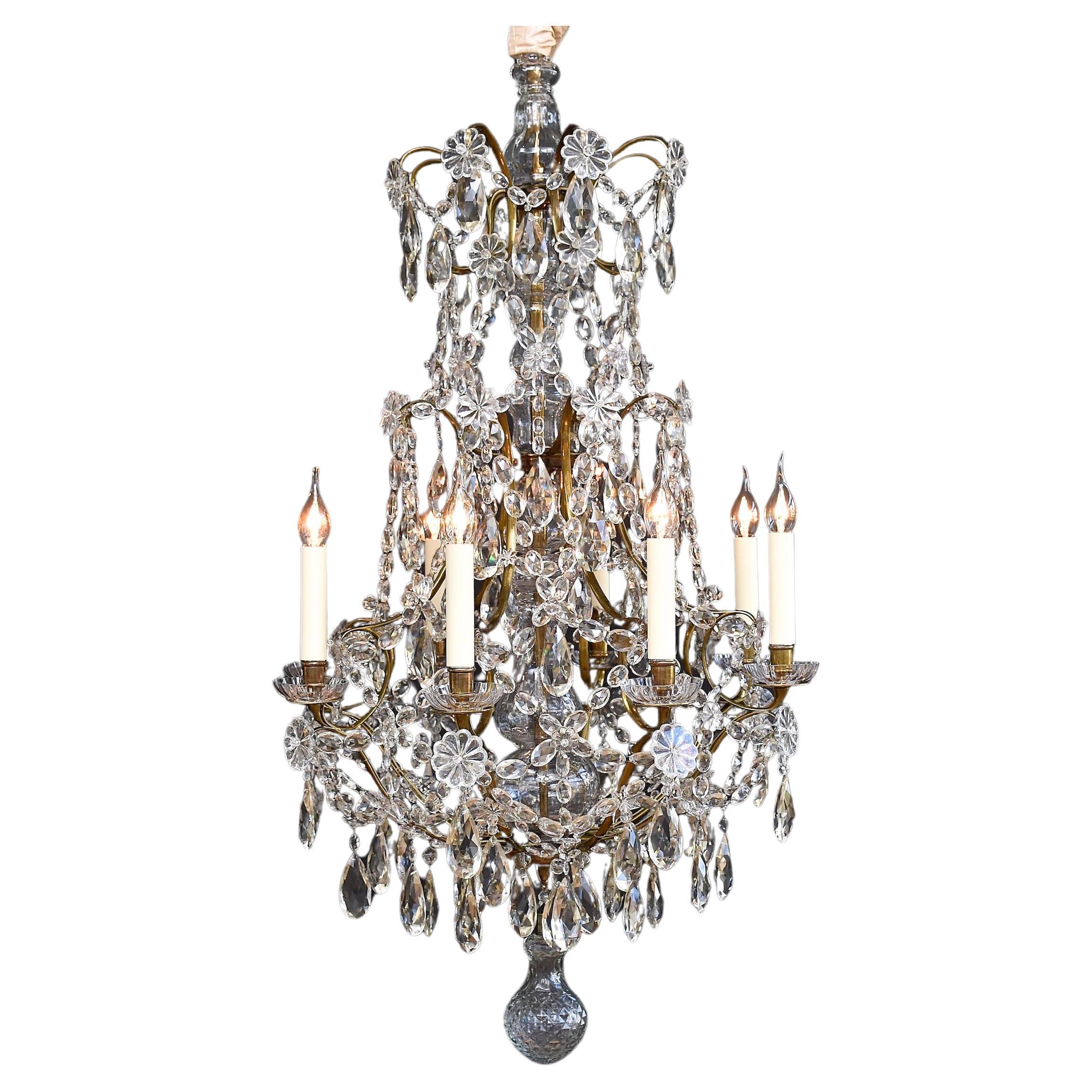 19th century Rococo style brass and crystal chandelier