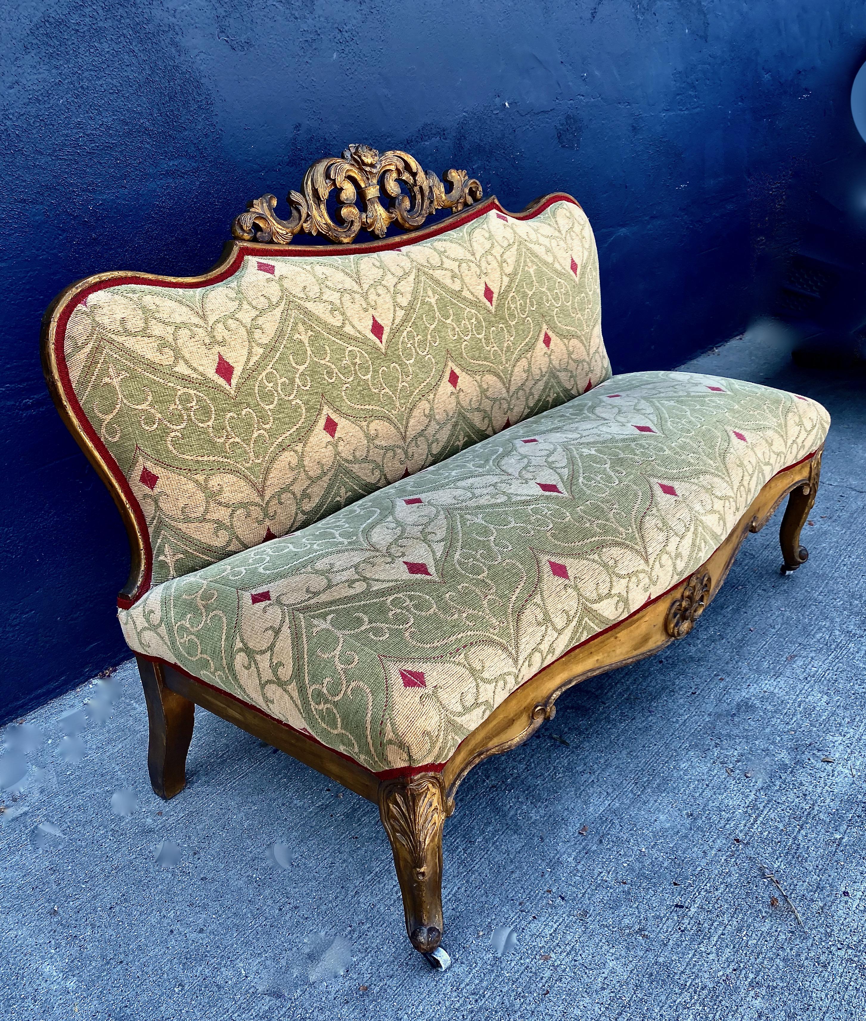 19th Century Rococo-Style Gilt Settee or Bench For Sale 3