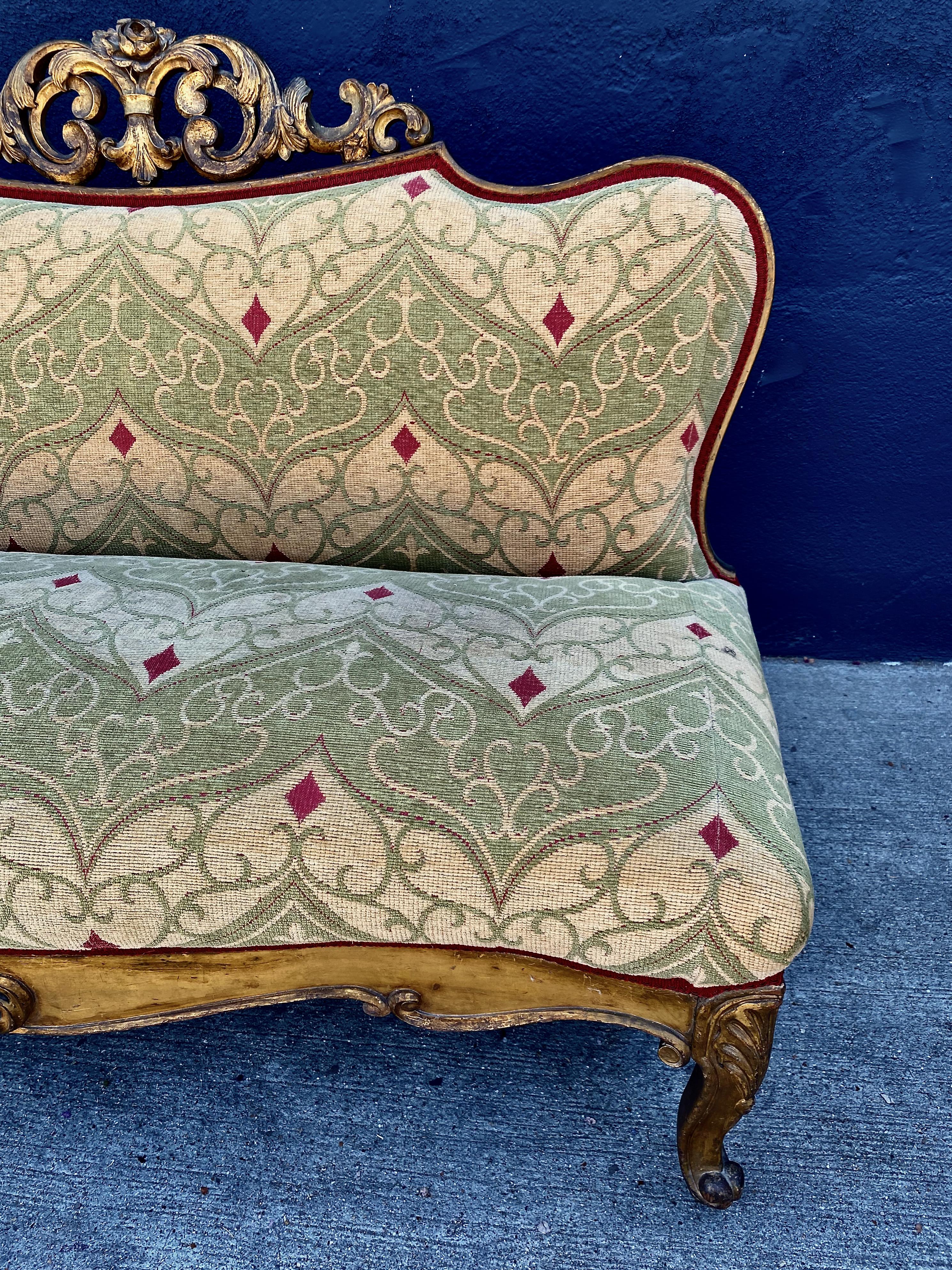 Fabric 19th Century Rococo-Style Gilt Settee or Bench For Sale