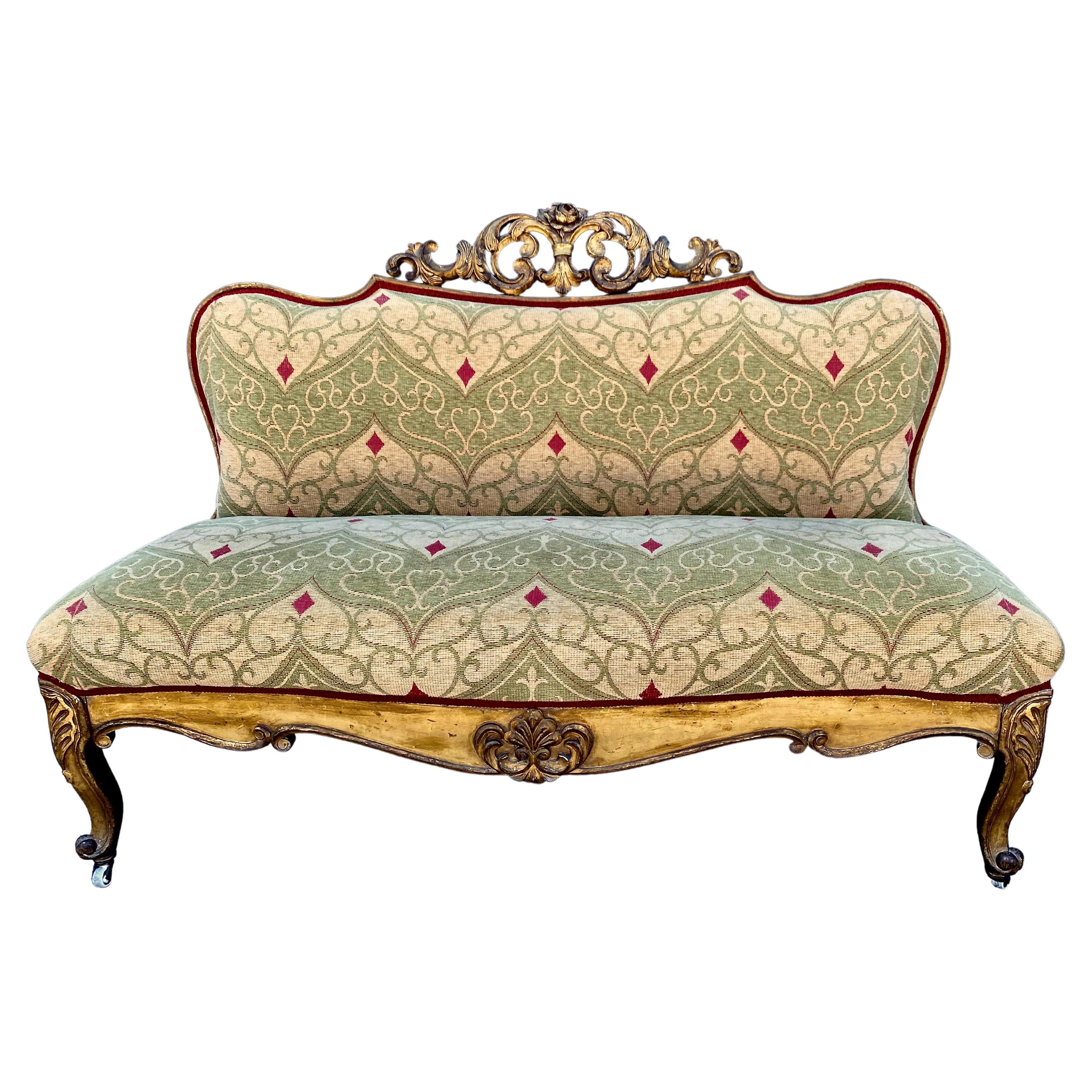 19th Century Rococo-Style Gilt Settee or Bench