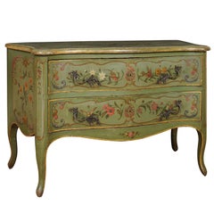 Italian Rococo Style Soft Green Painted Two-Drawer Commode with Pastoral Theme