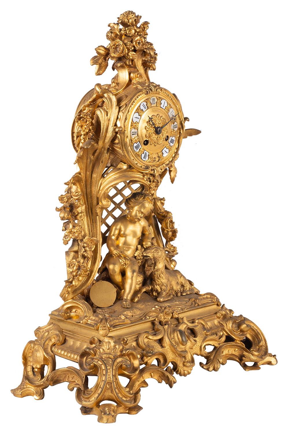 Ormolu 19th Century Rococo Style Mantel Clock For Sale
