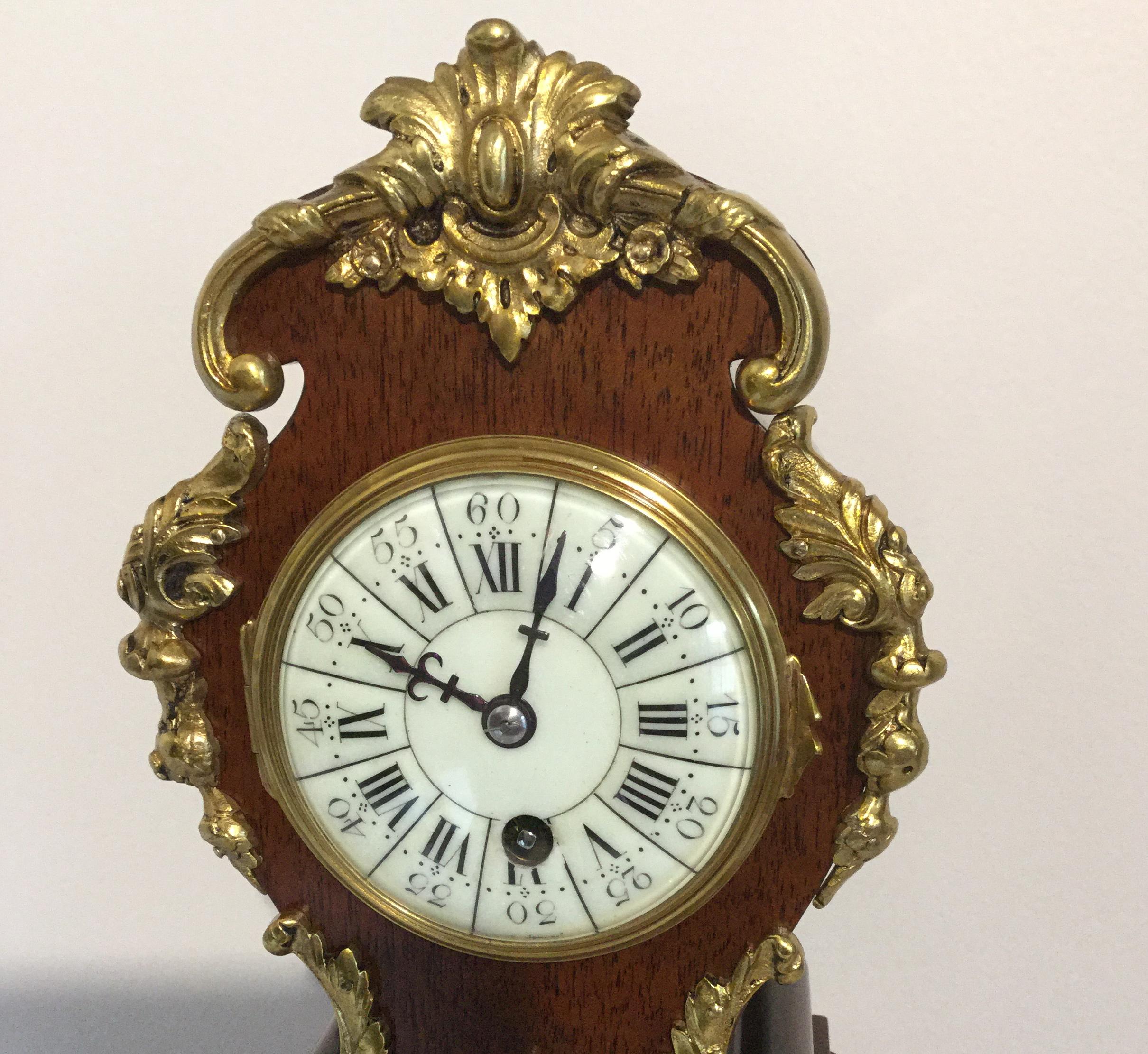 Polished Rococo Style Miniature Longcase Clock, Mahogany Case, circa 1870 For Sale