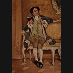 19th Century Rococo Style Painting Oil on Canvas