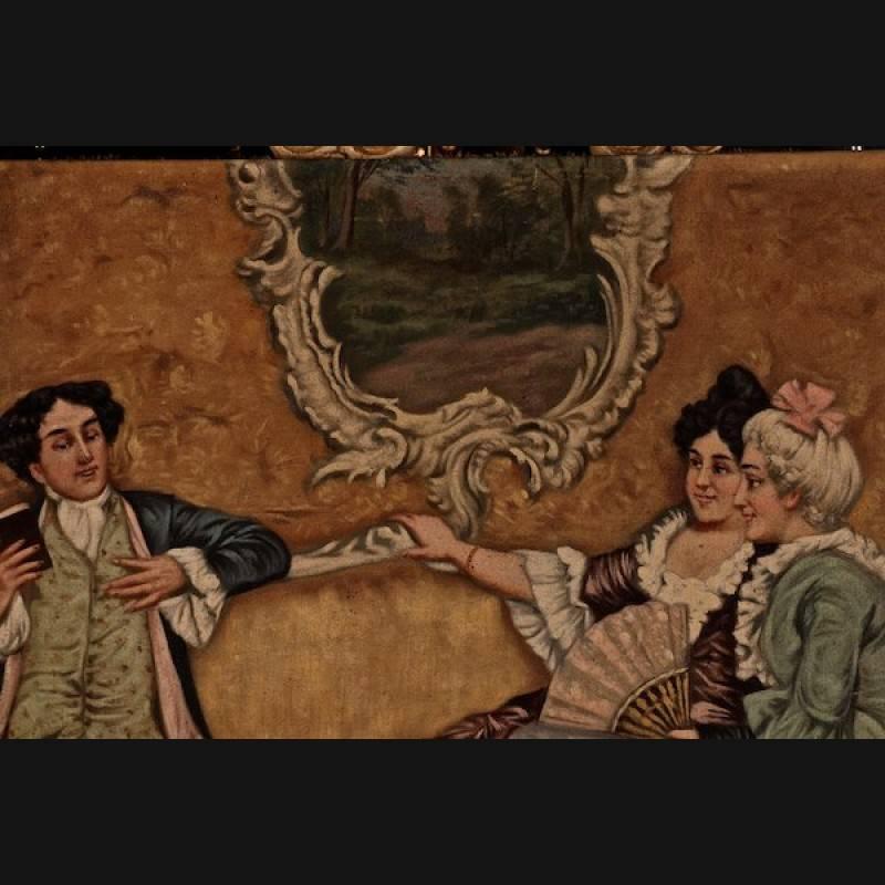 German 19th Century Rococo Style Painting Oil on Canvas For Sale