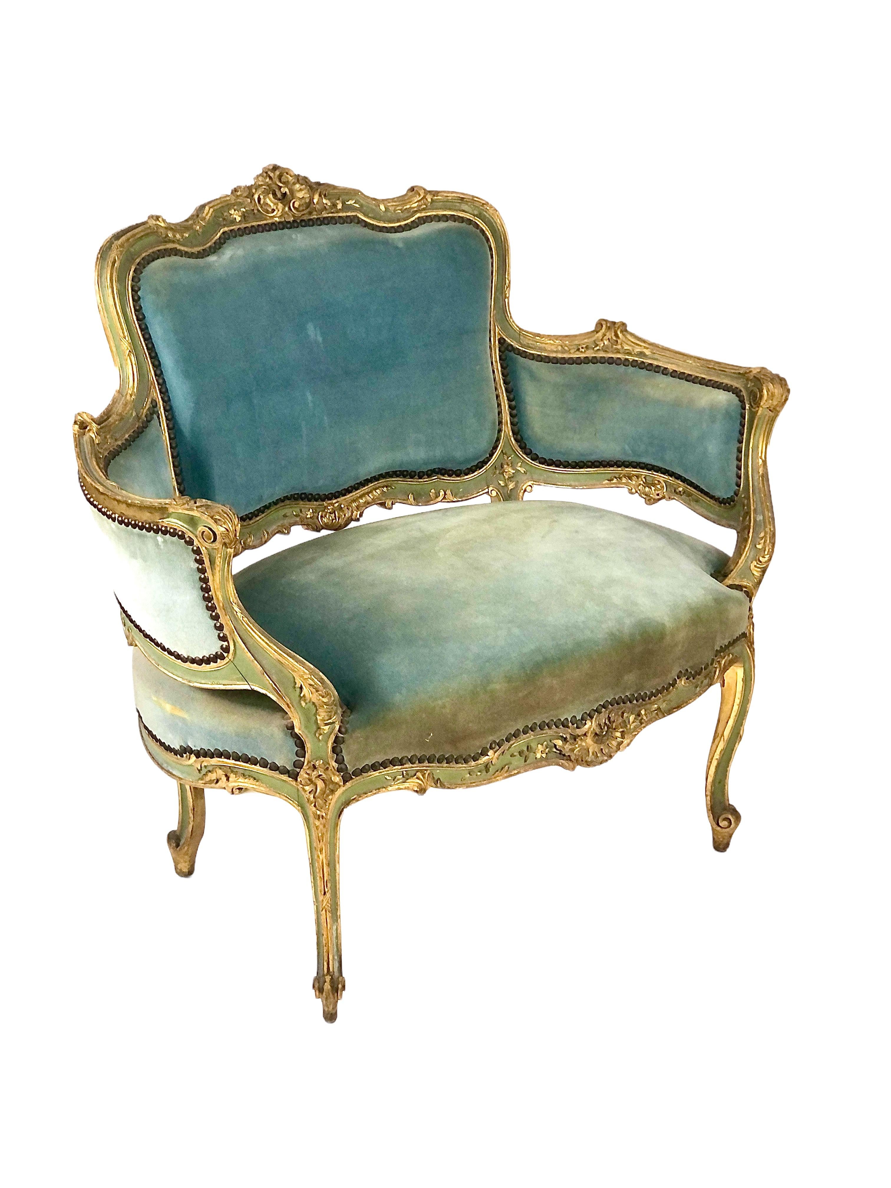 19th Century Rococo Style Wide Marquise Chair In Good Condition For Sale In LA CIOTAT, FR