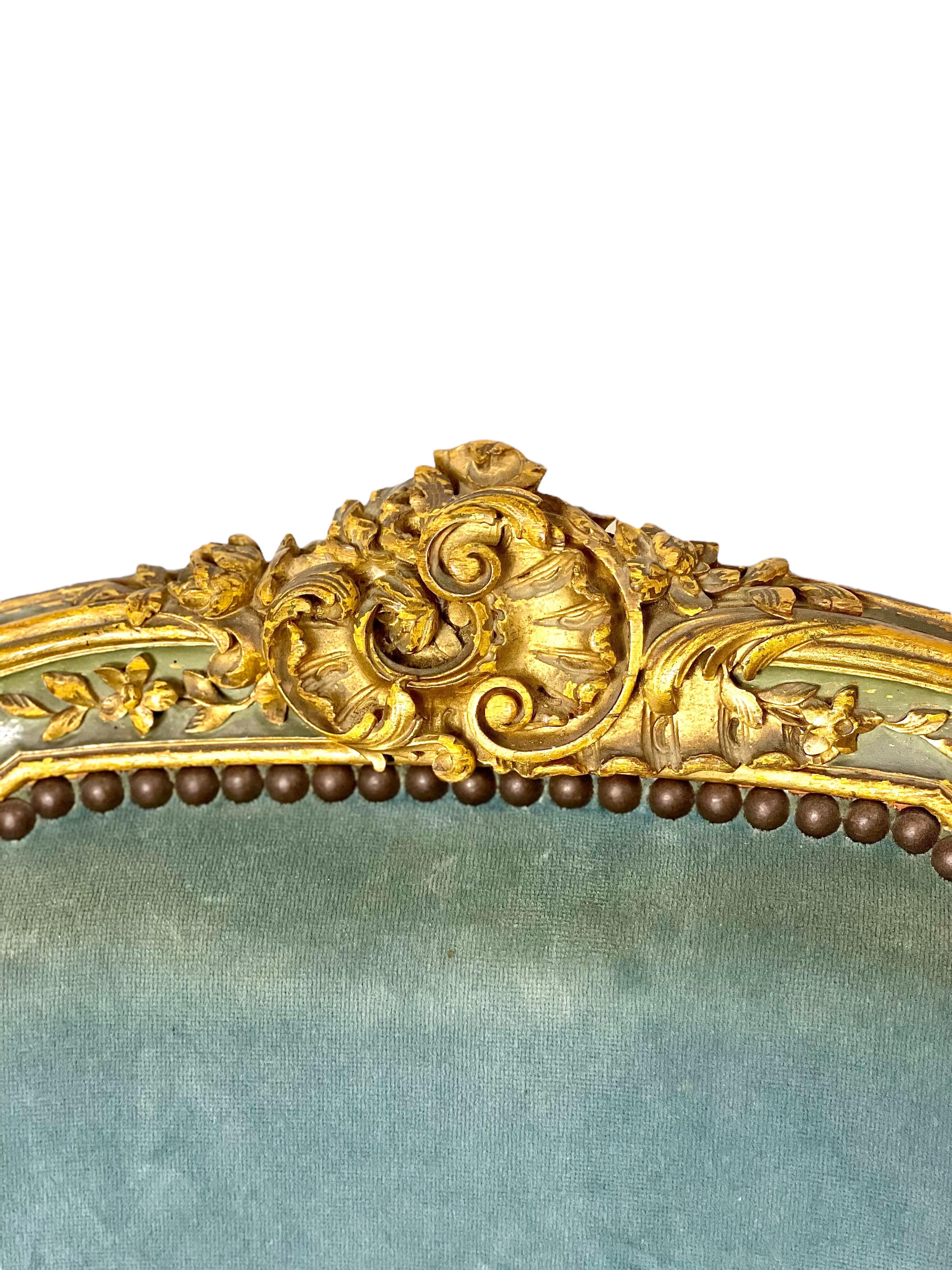 Wood 19th Century Rococo Style Wide Marquise Chair For Sale