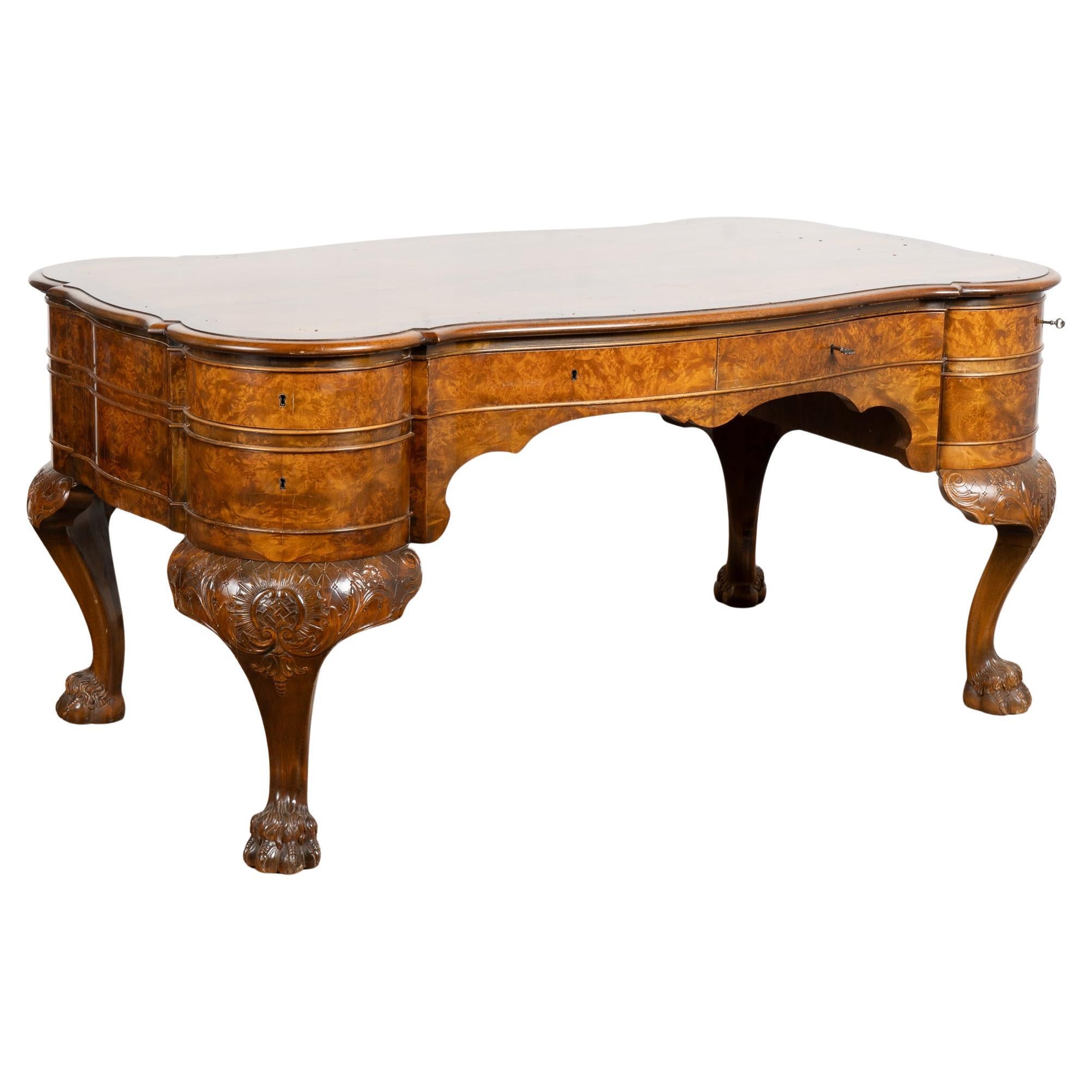 19th Century Rococo Walnut Six Drawer Desk from Denmark For Sale