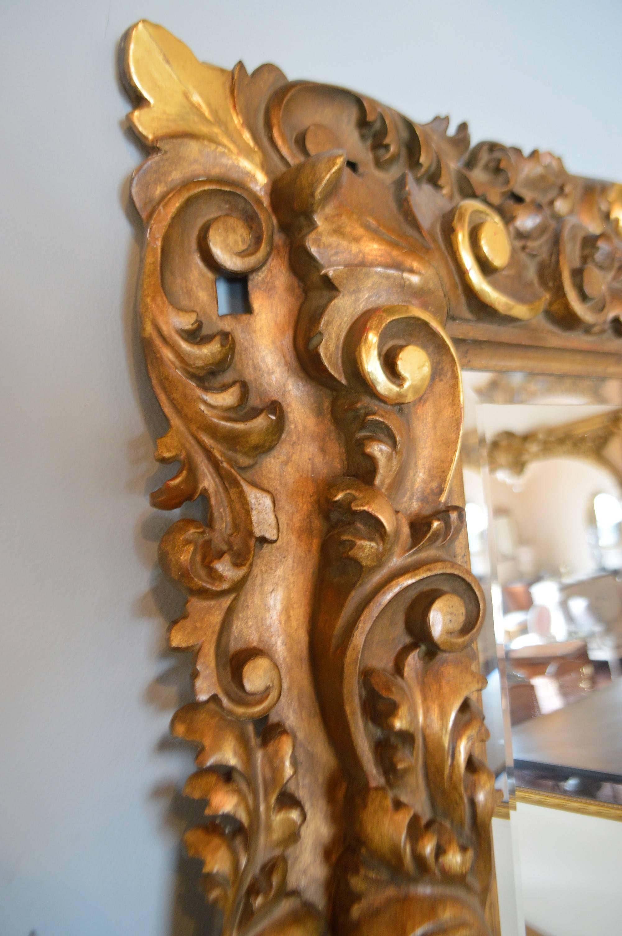 19th Century Rococo Wooden Hand-Carved Mirror with Some Gilt Accents In Excellent Condition For Sale In Oakville, ON