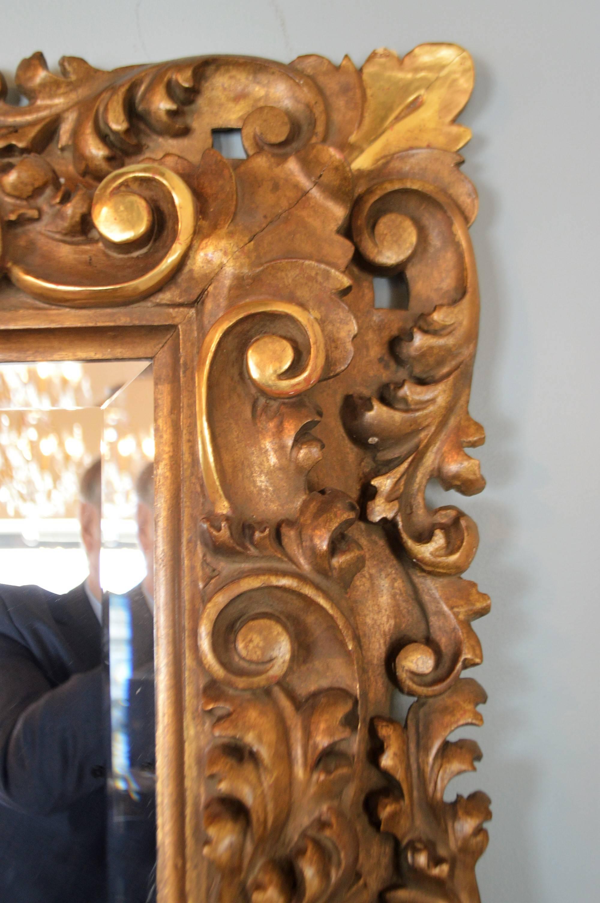 Late 19th Century 19th Century Rococo Wooden Hand-Carved Mirror with Some Gilt Accents For Sale