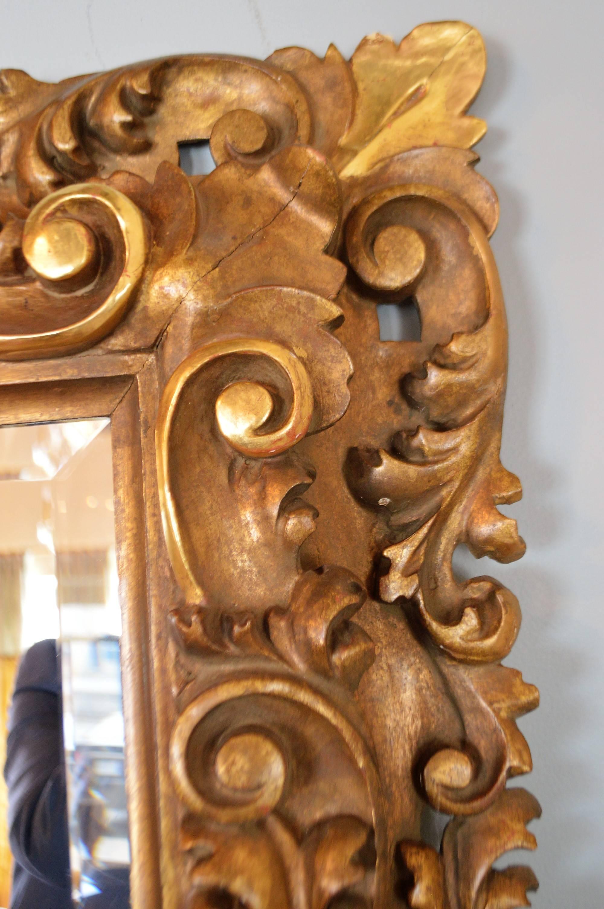 19th Century Rococo Wooden Hand-Carved Mirror with Some Gilt Accents For Sale 1