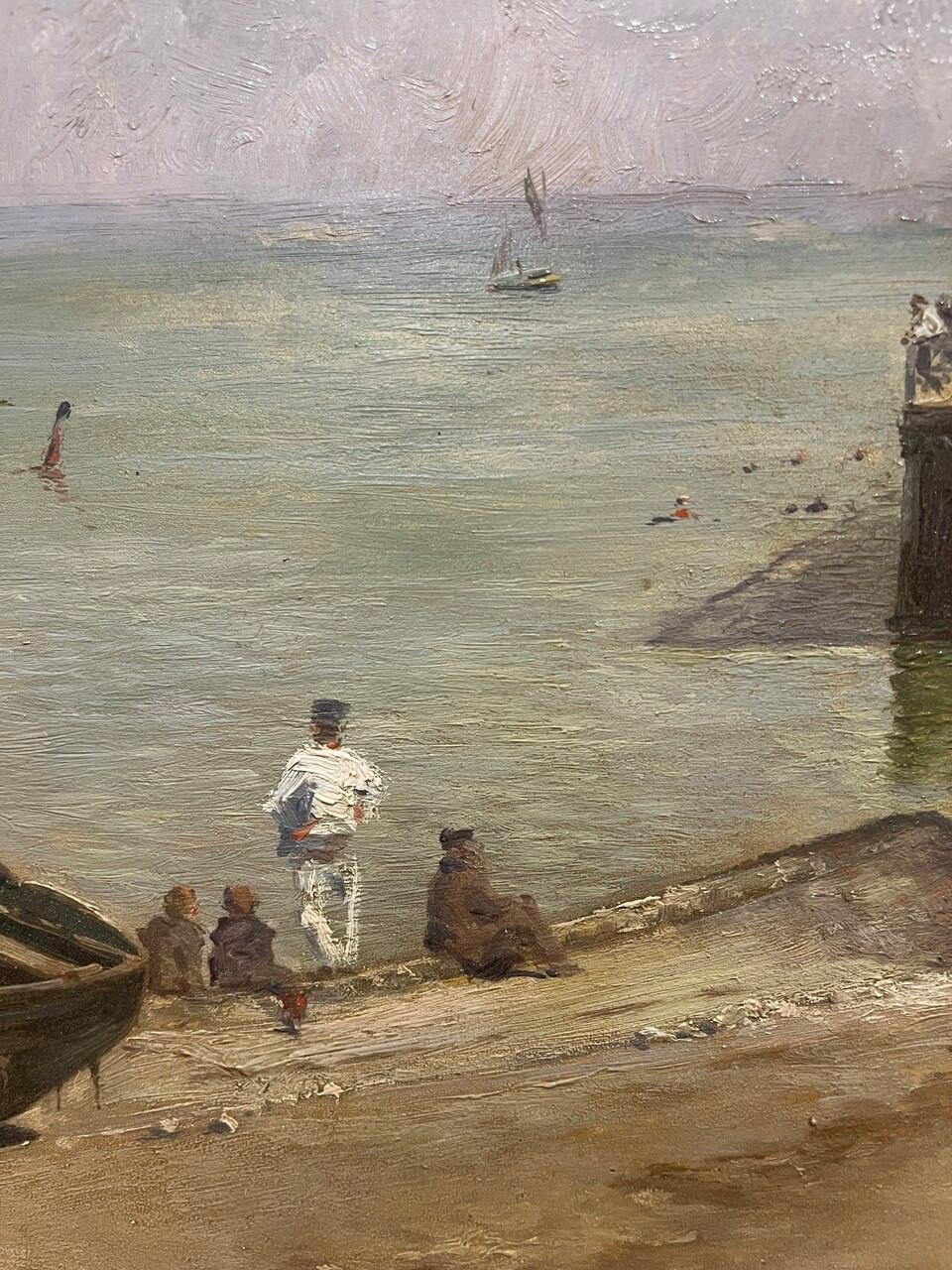 French 19th Century Roger Jourdain Oil on Panel Seascape