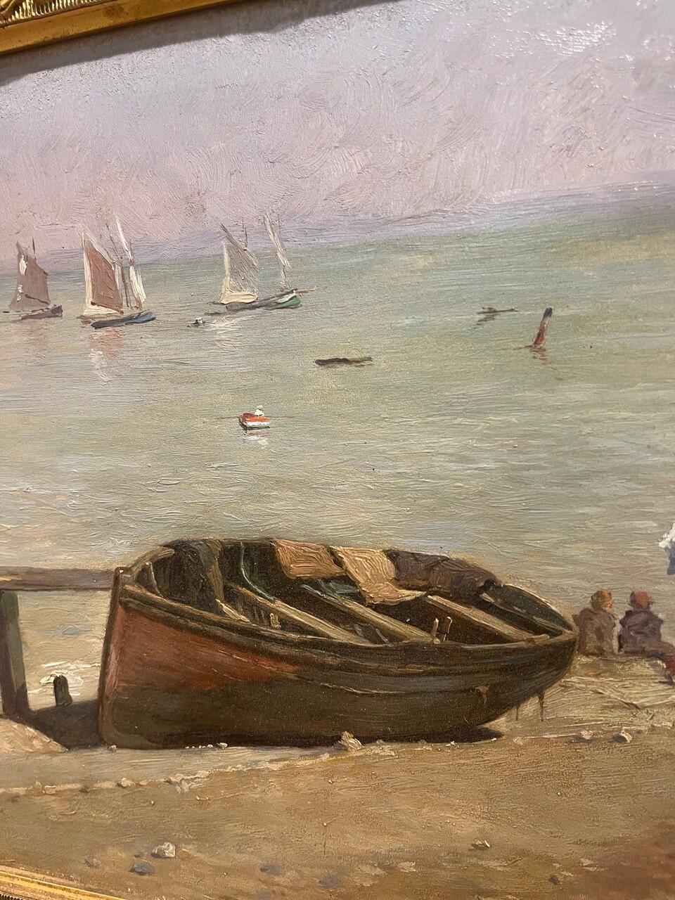 Hand-Painted 19th Century Roger Jourdain Oil on Panel Seascape