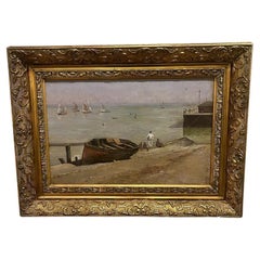 Antique 19th Century Roger Jourdain Oil on Panel Seascape