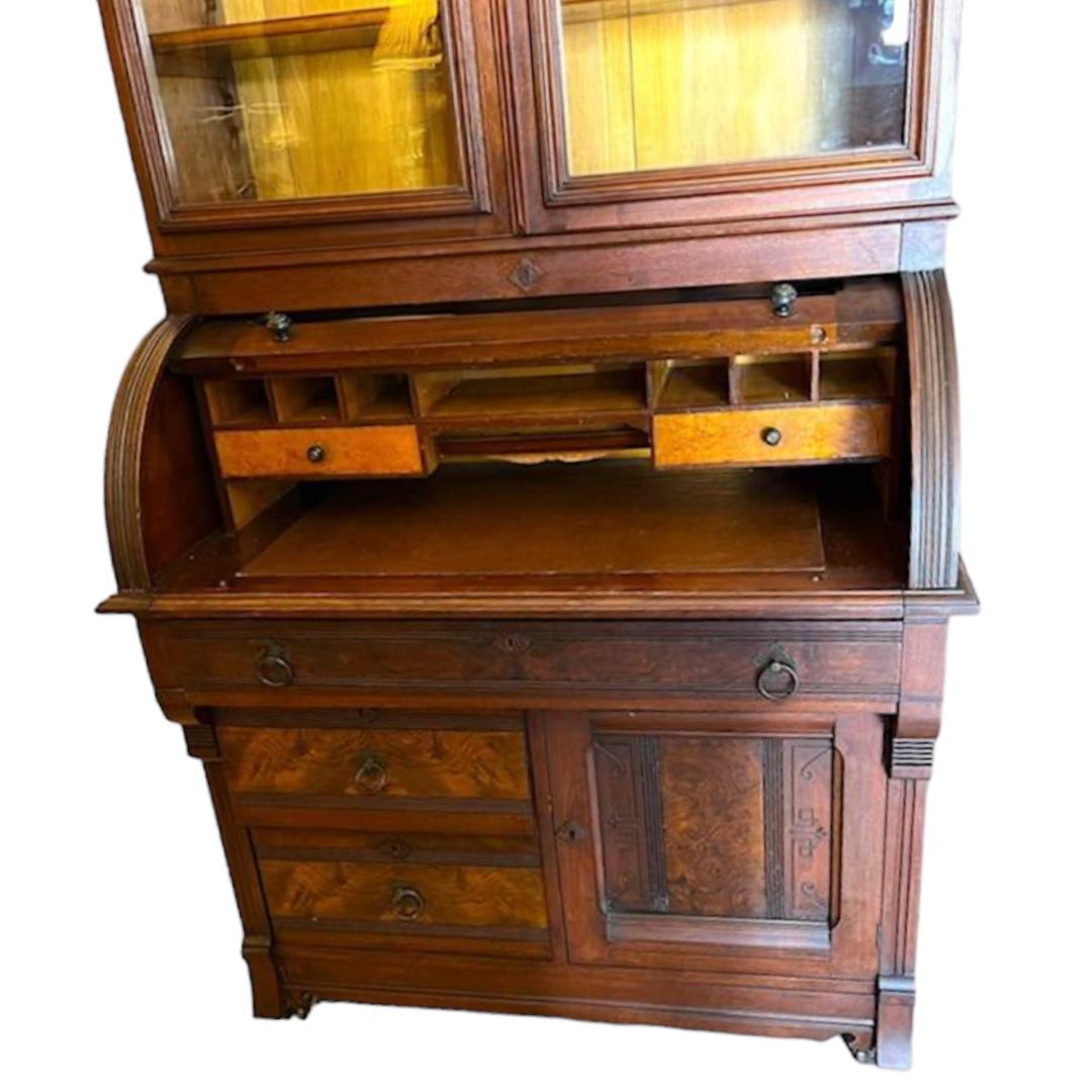 American 19th Century Roll Top Desk & Bookcase For Sale