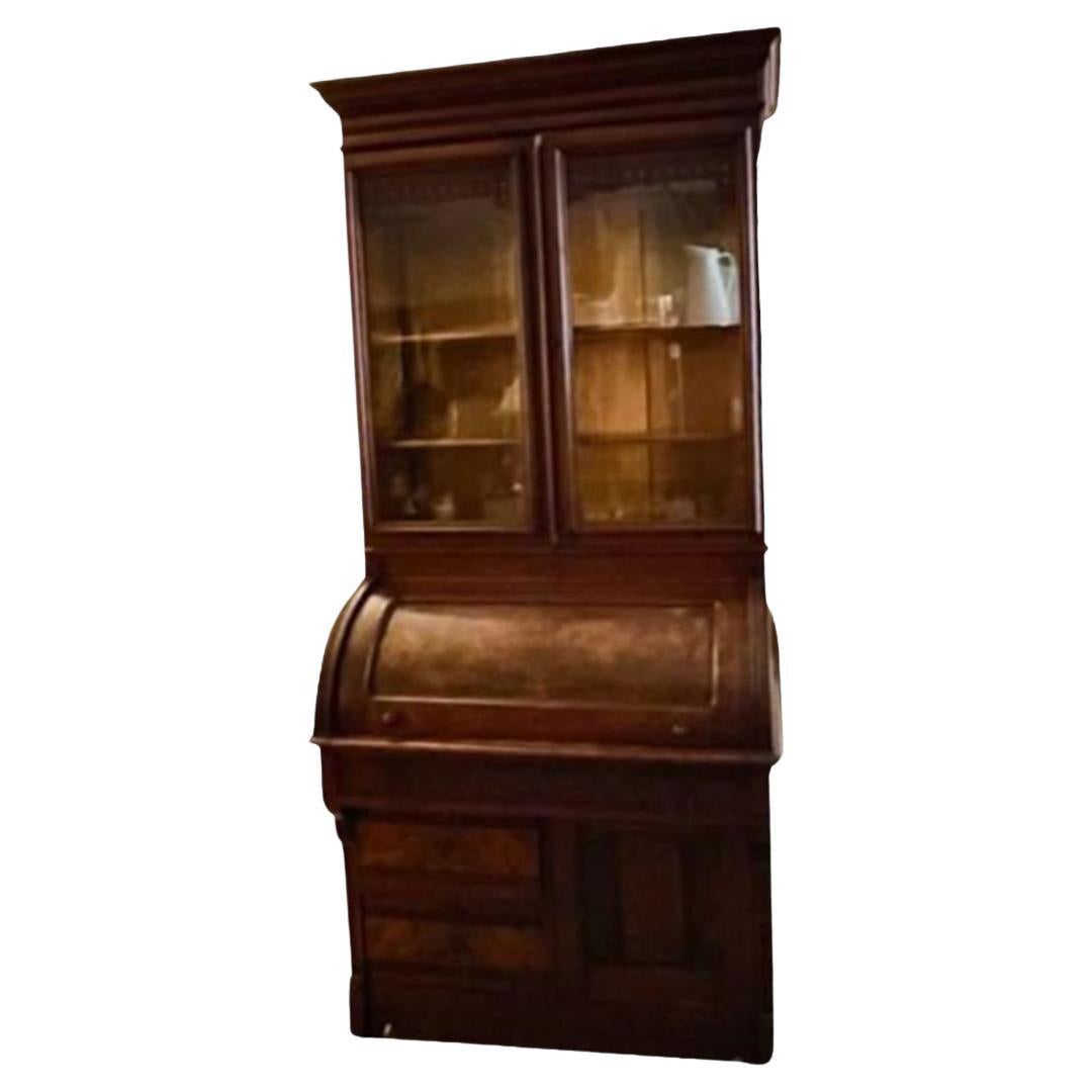 19th Century Roll Top Desk & Bookcase For Sale
