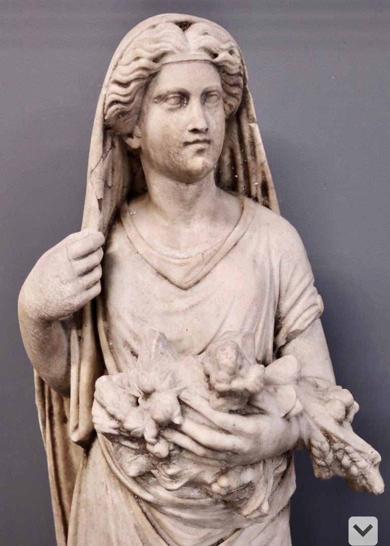 19th Century Roman Classical Style Marble Statue of Fortuna In Fair Condition In Essex, MA