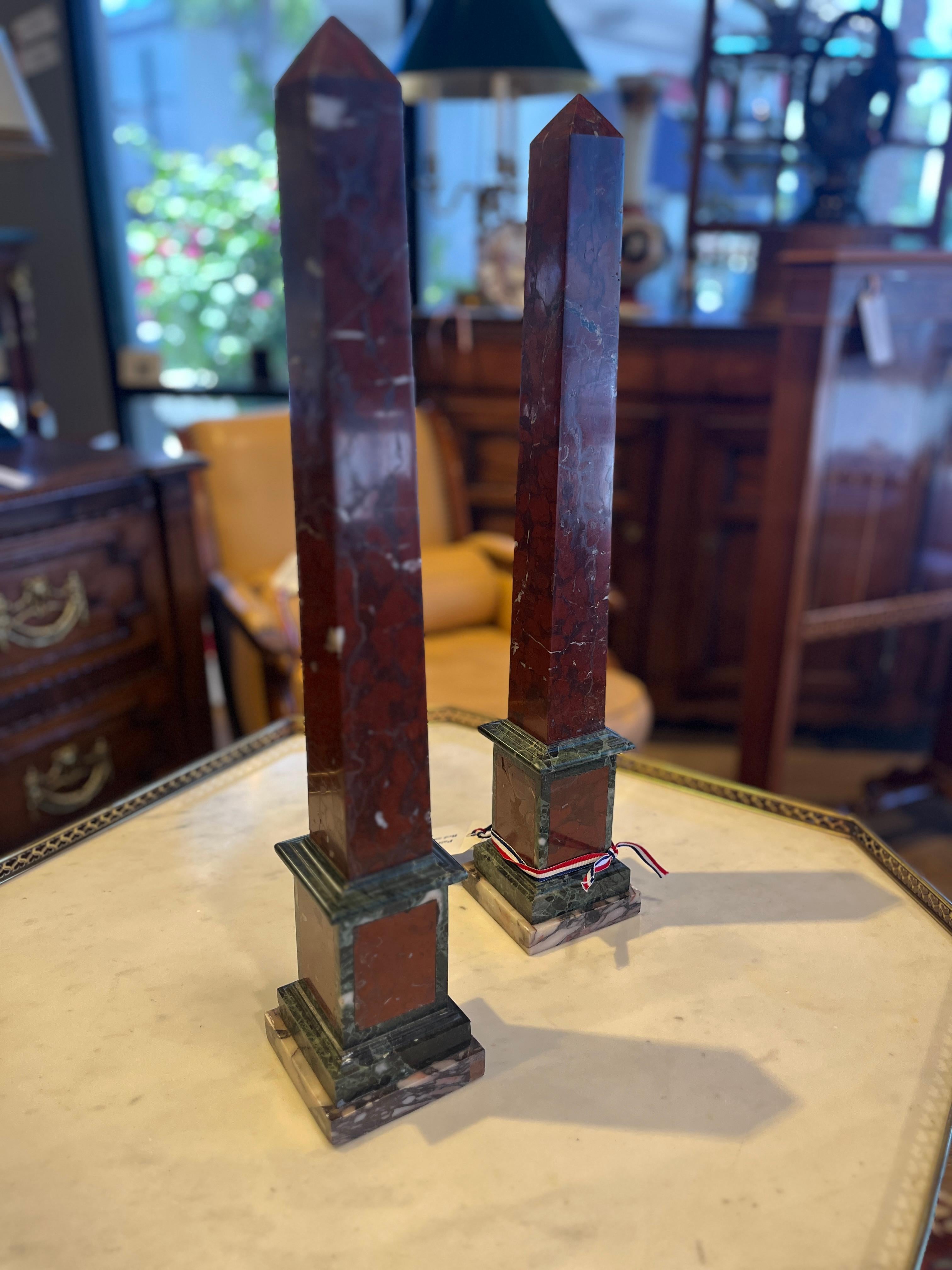 19th Century Roman Obelisks Red and Green Marble
Unique piece purchased in France. Age appropriate wear, see detailed photos or message us with questions. 