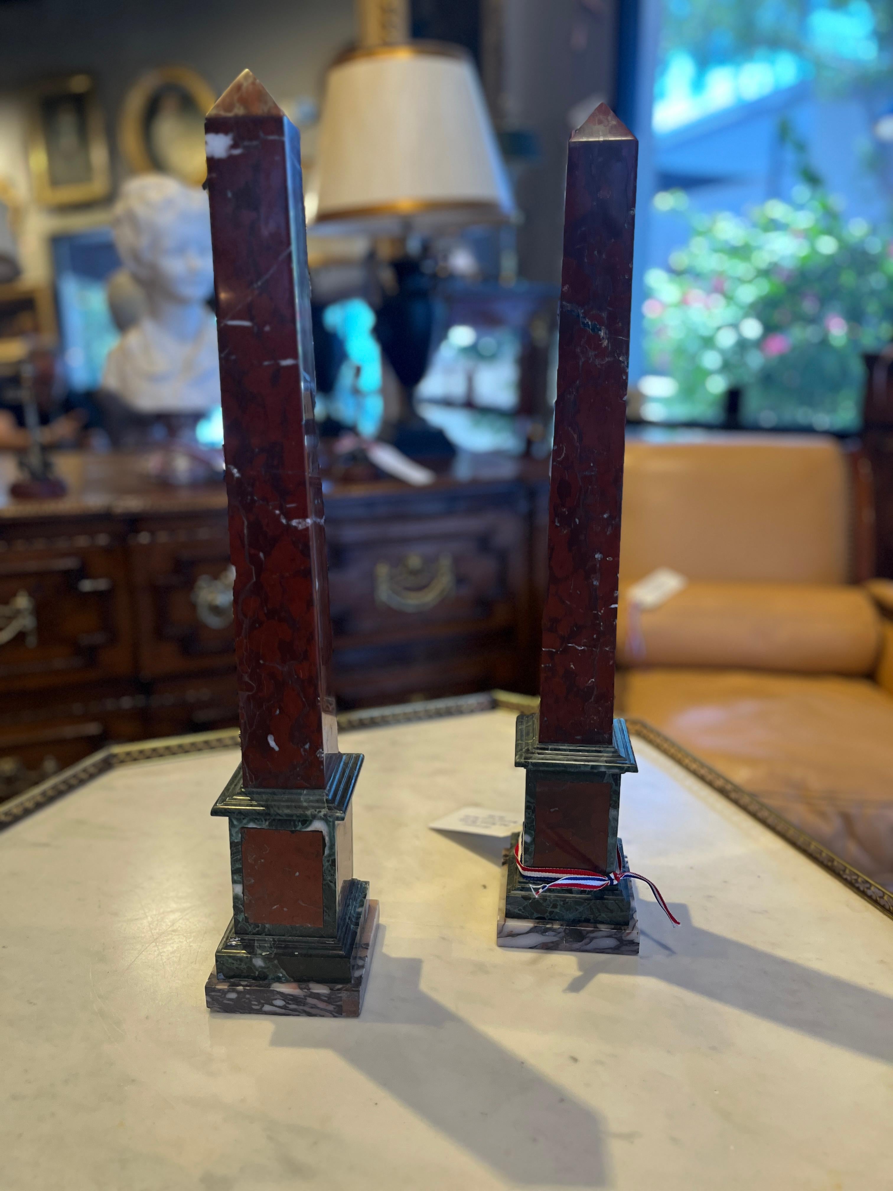 Classical Roman 19th Century Roman Obelisks Red and Green Marble For Sale