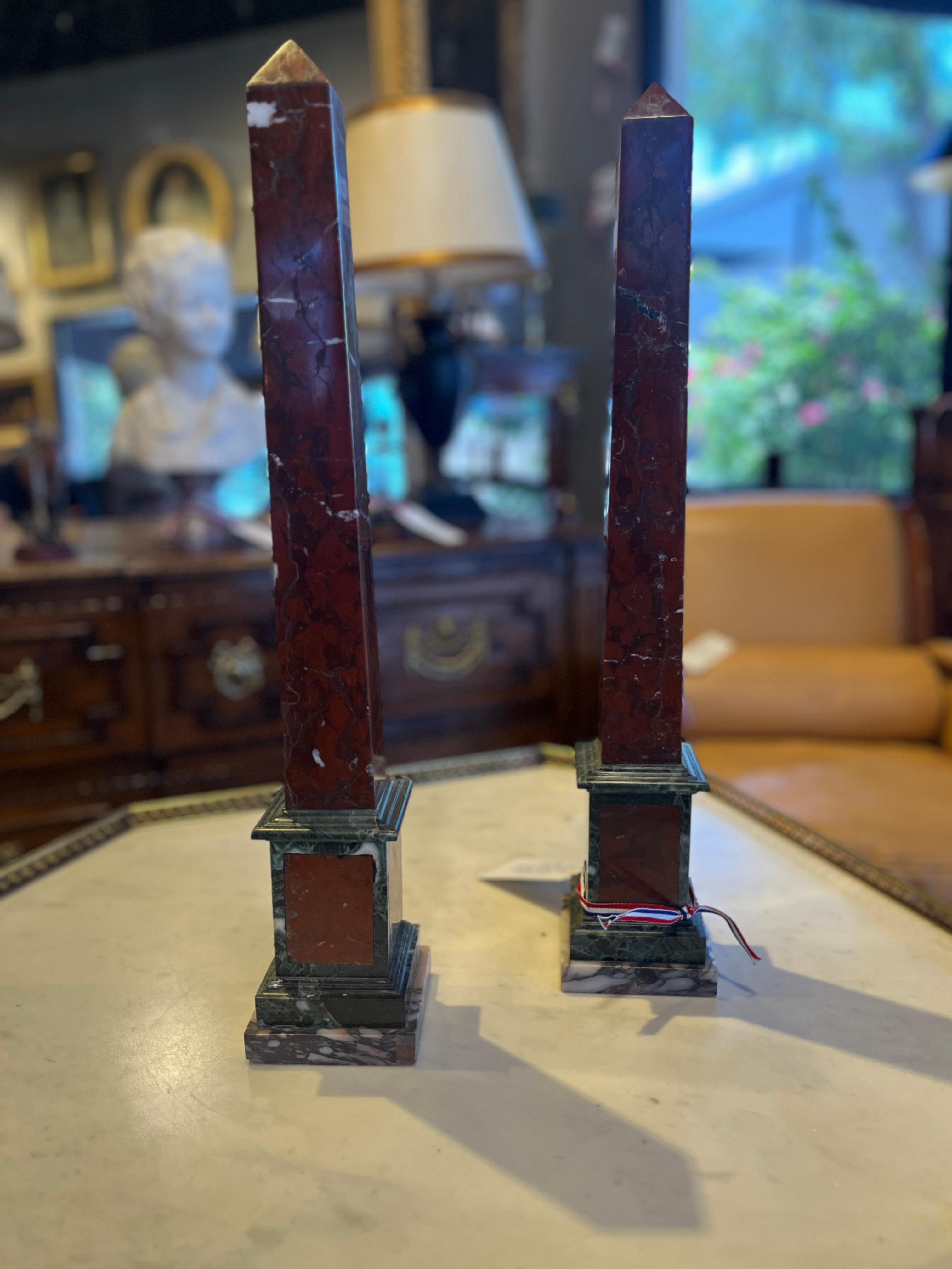 French 19th Century Roman Obelisks Red and Green Marble For Sale