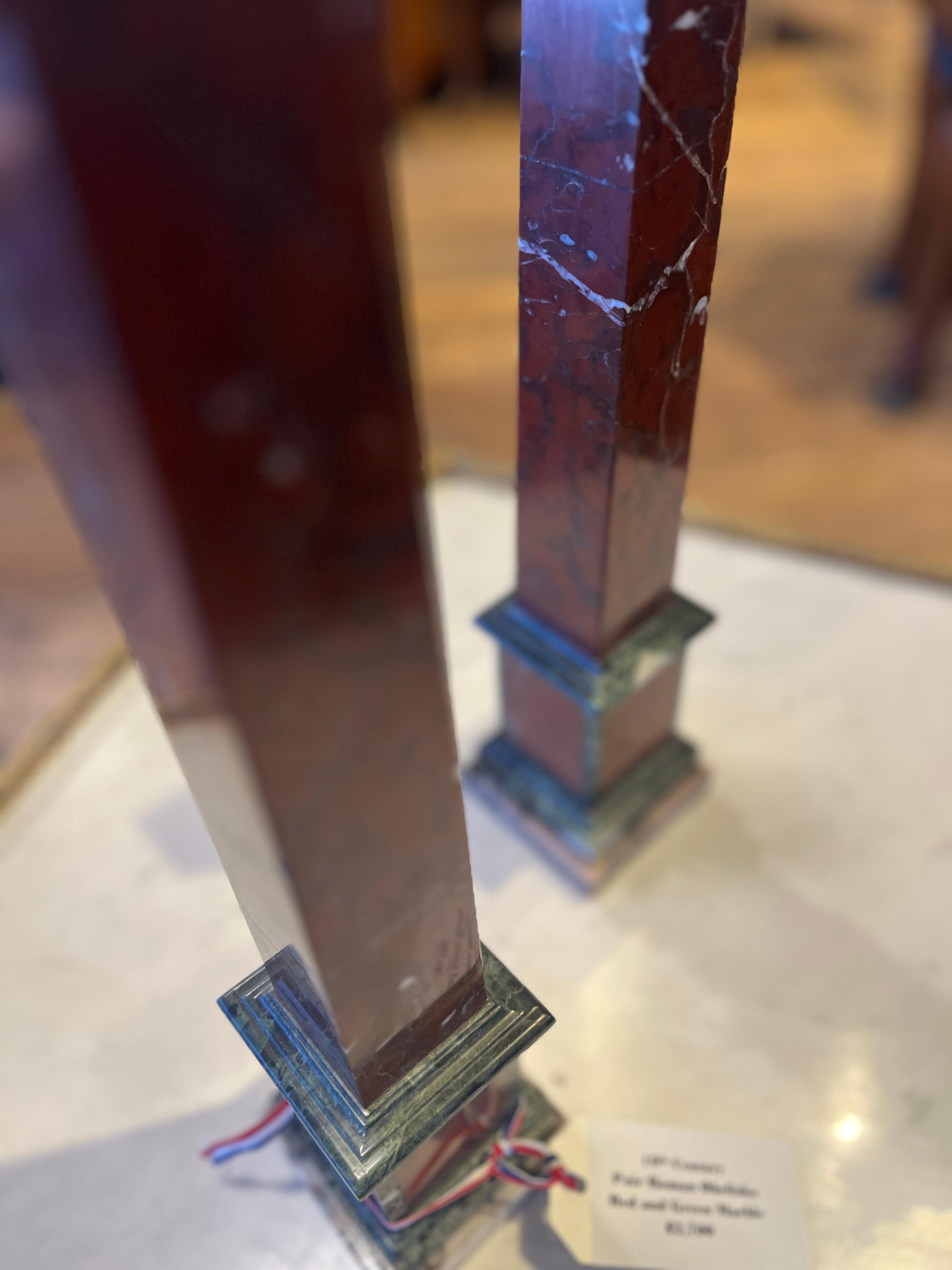 19th Century Roman Obelisks Red and Green Marble For Sale 1