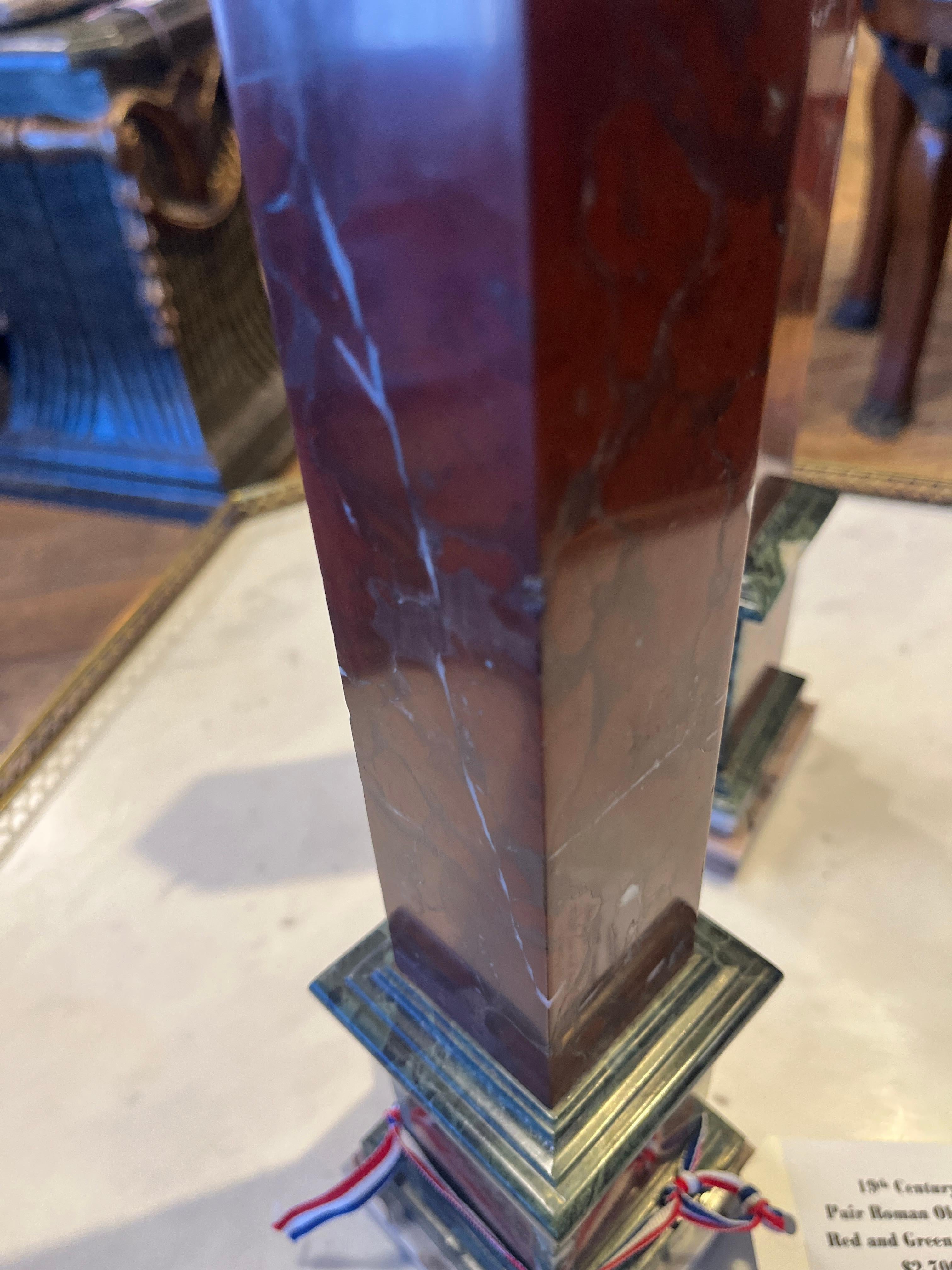19th Century Roman Obelisks Red and Green Marble For Sale 3