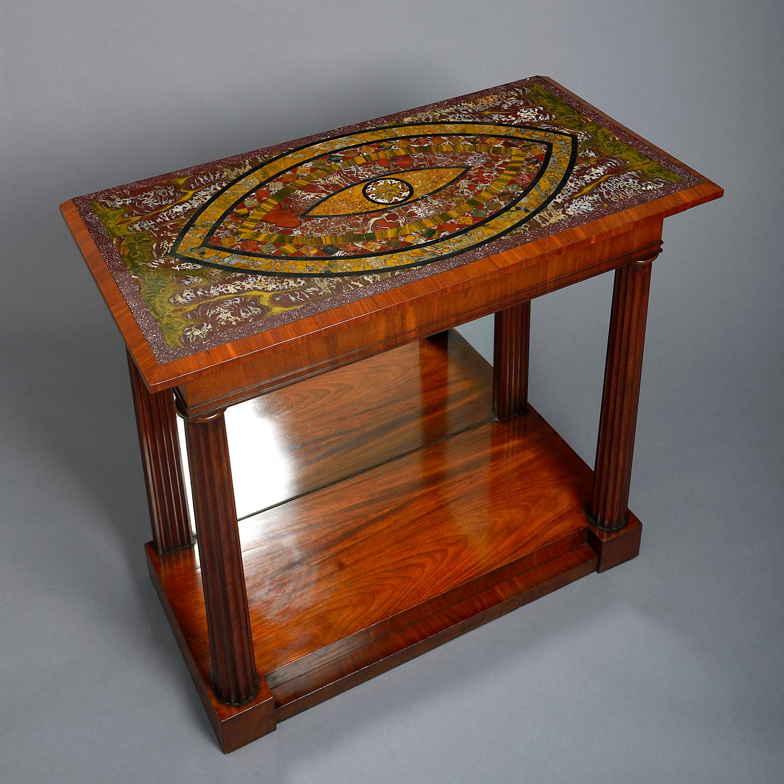 Neoclassical 19th Century Roman Pietra Dura, Topped Mahogany Console Table For Sale