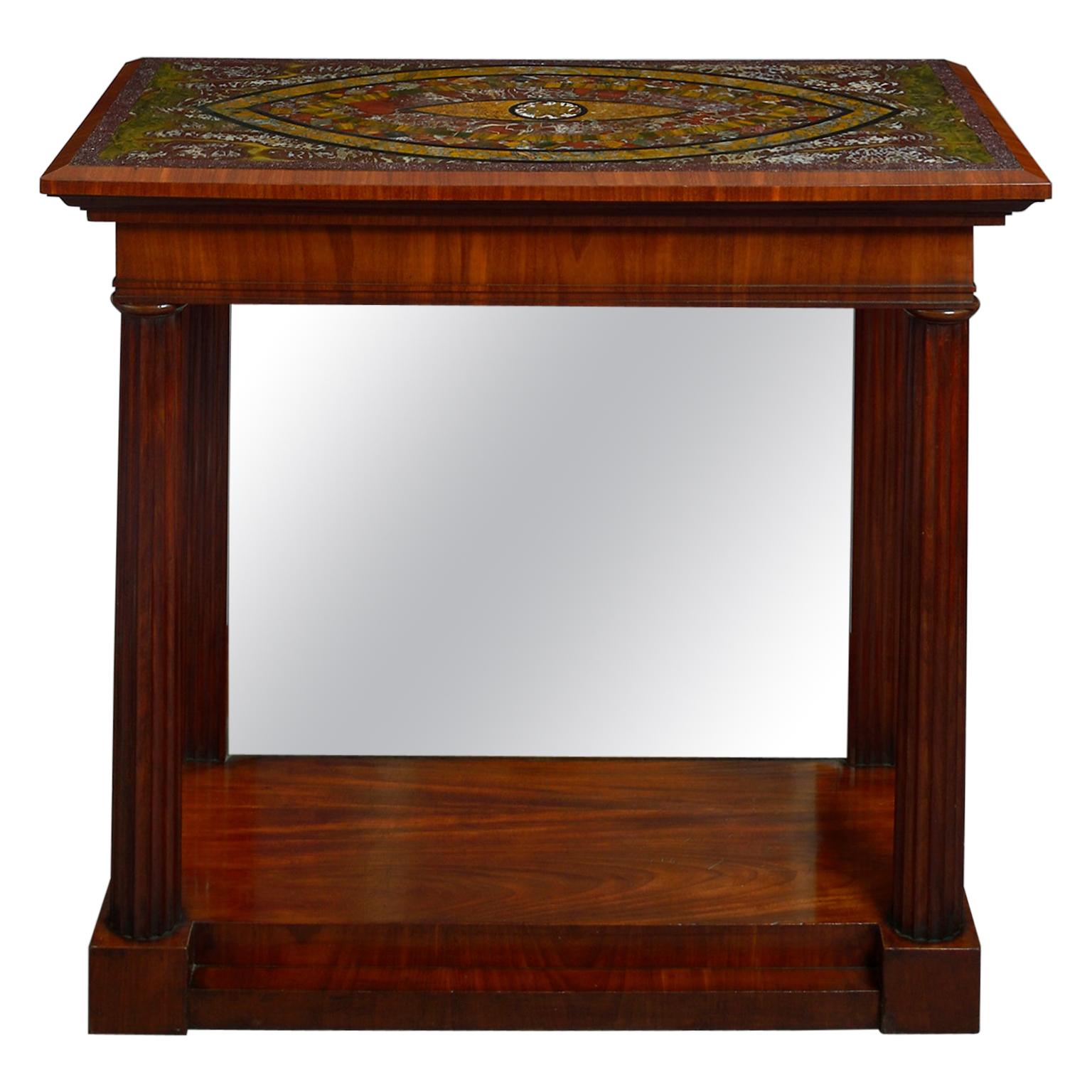 19th Century Roman Pietra Dura, Topped Mahogany Console Table